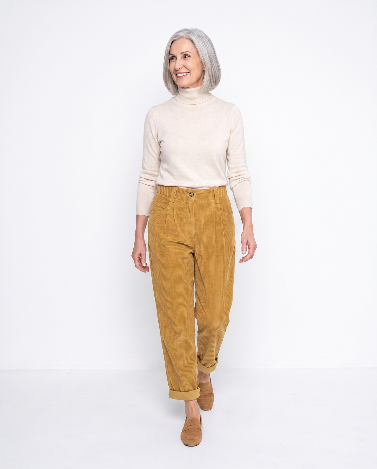 Amber | Elegant Corduroy Cuffed Pants - Solfae