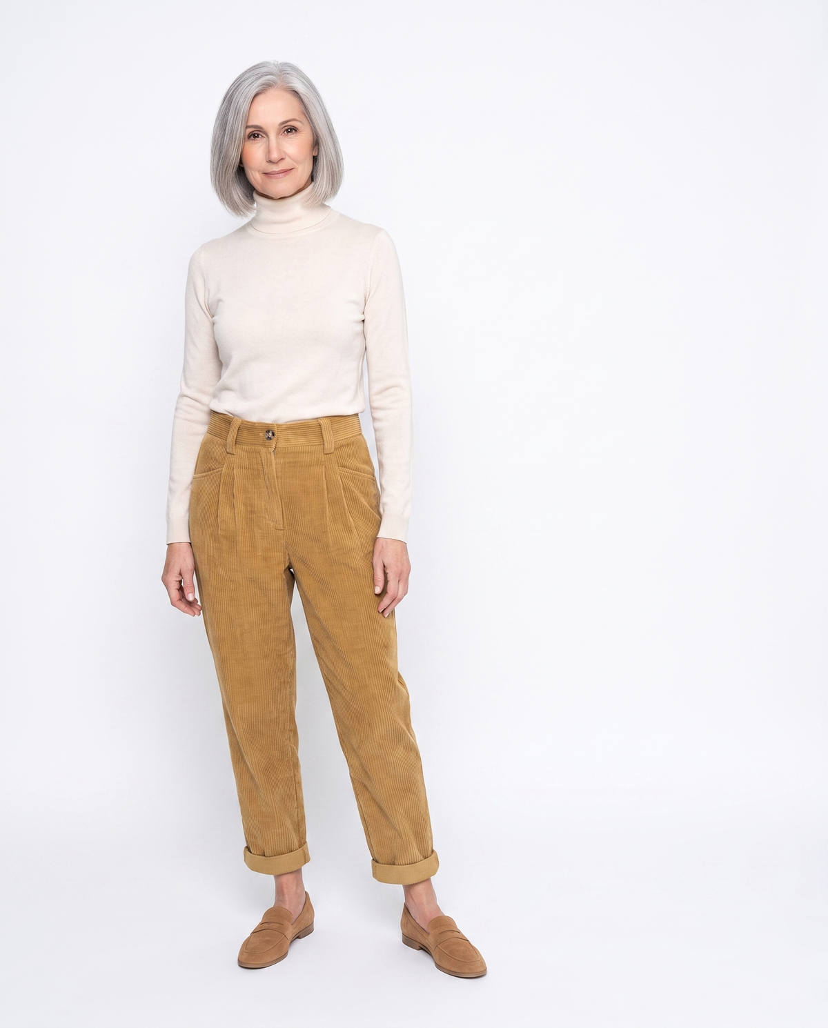 Amber | Elegant Corduroy Cuffed Pants - Solfae