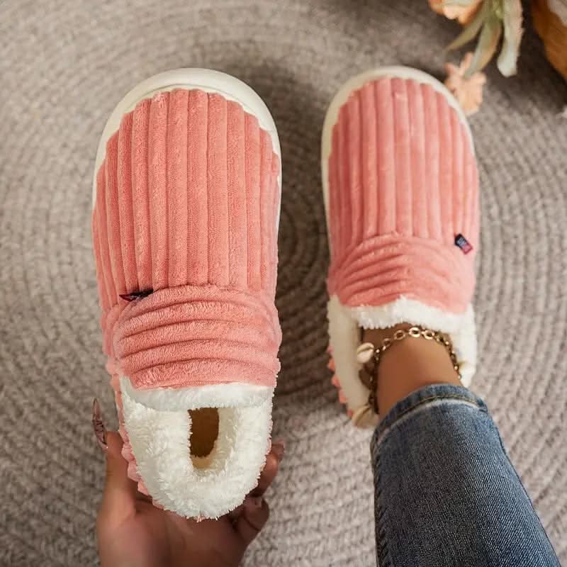 Rachel | Comfortable Corduroy Fur-Lined Slippers - Solfae