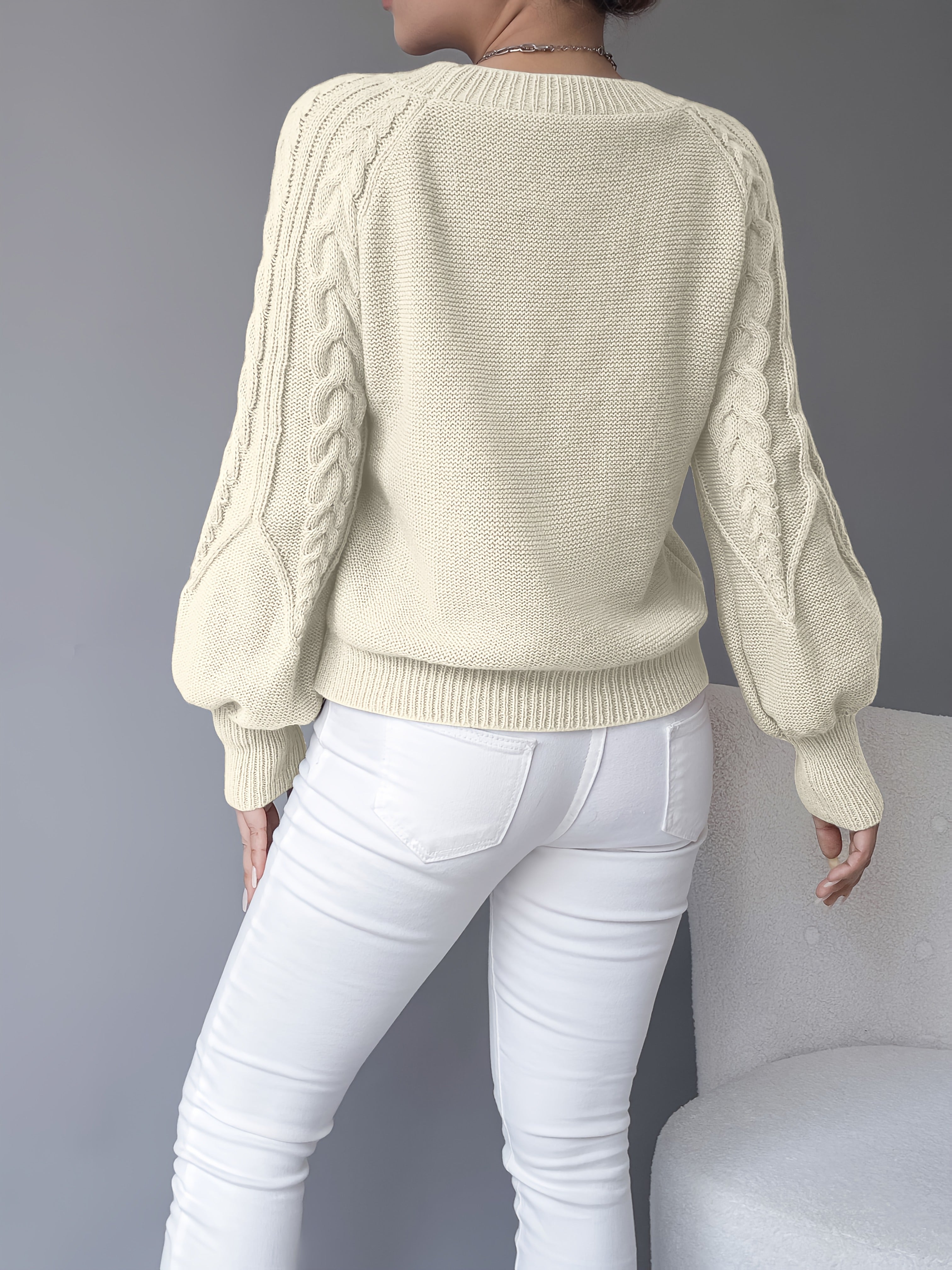 Amanda | Elegant Cable-Knit Balloon-Sleeve Sweater - Solfae