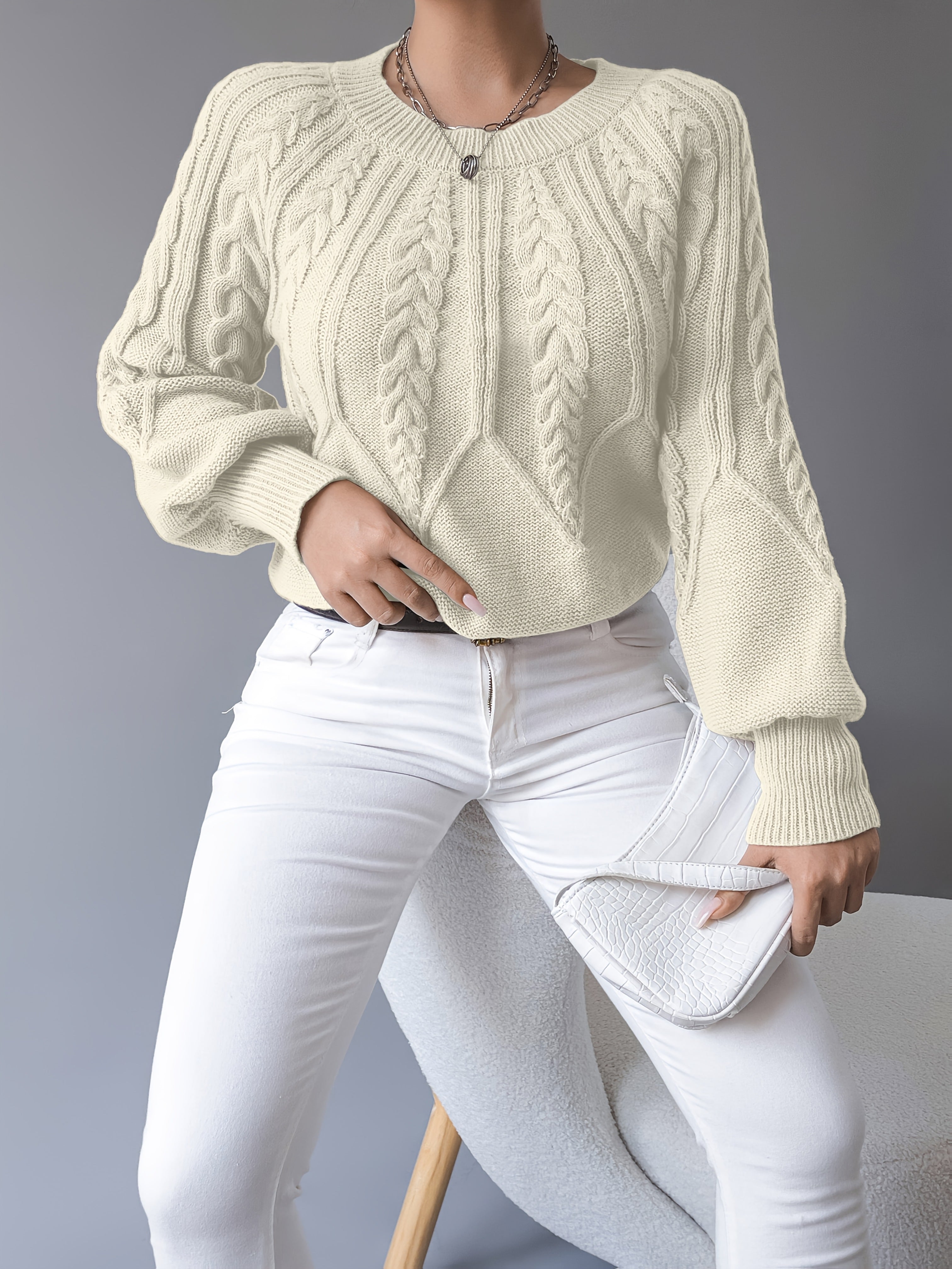 Amanda | Elegant Cable-Knit Balloon-Sleeve Sweater - Solfae