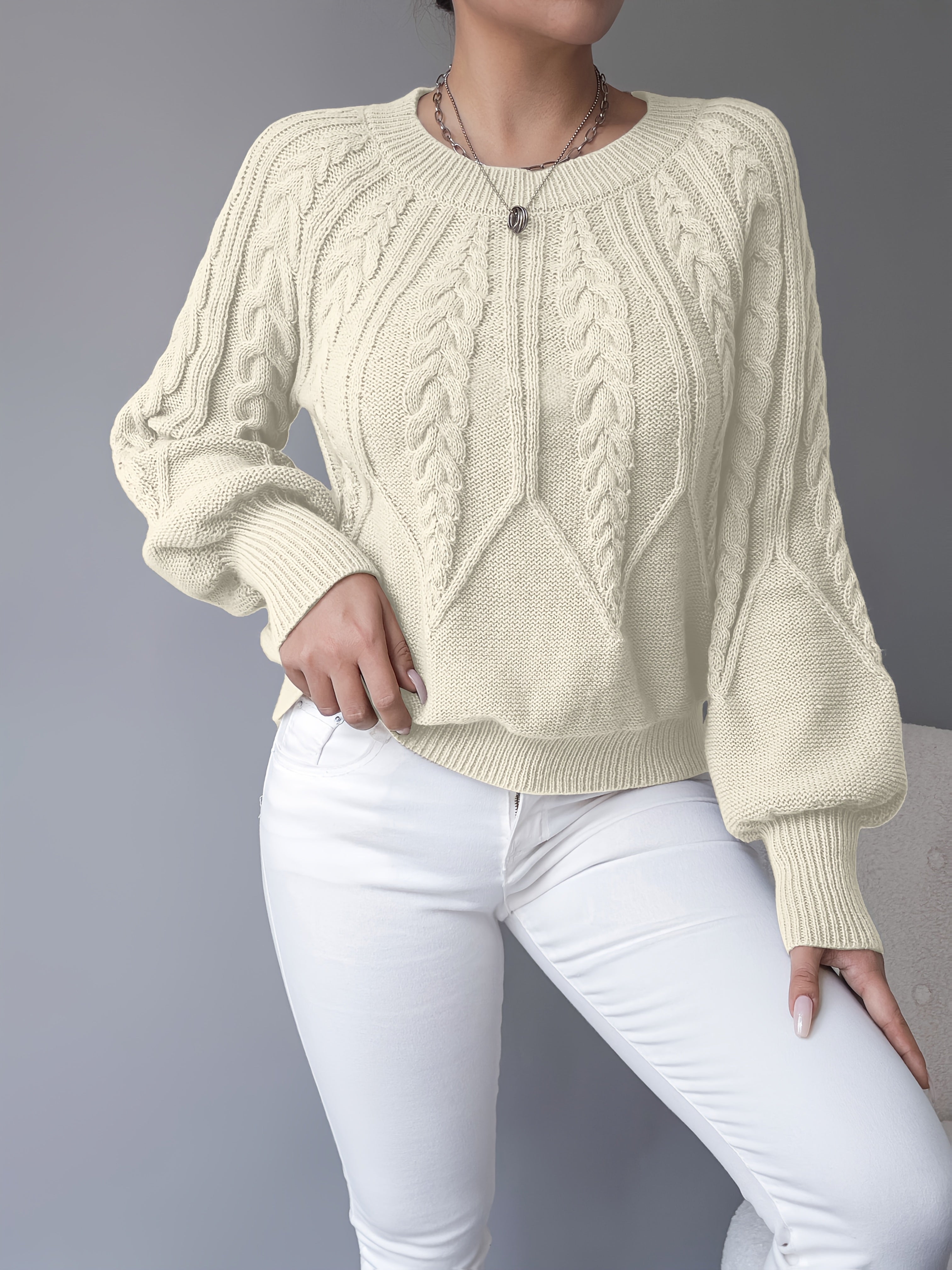Amanda | Elegant Cable-Knit Balloon-Sleeve Sweater - Solfae