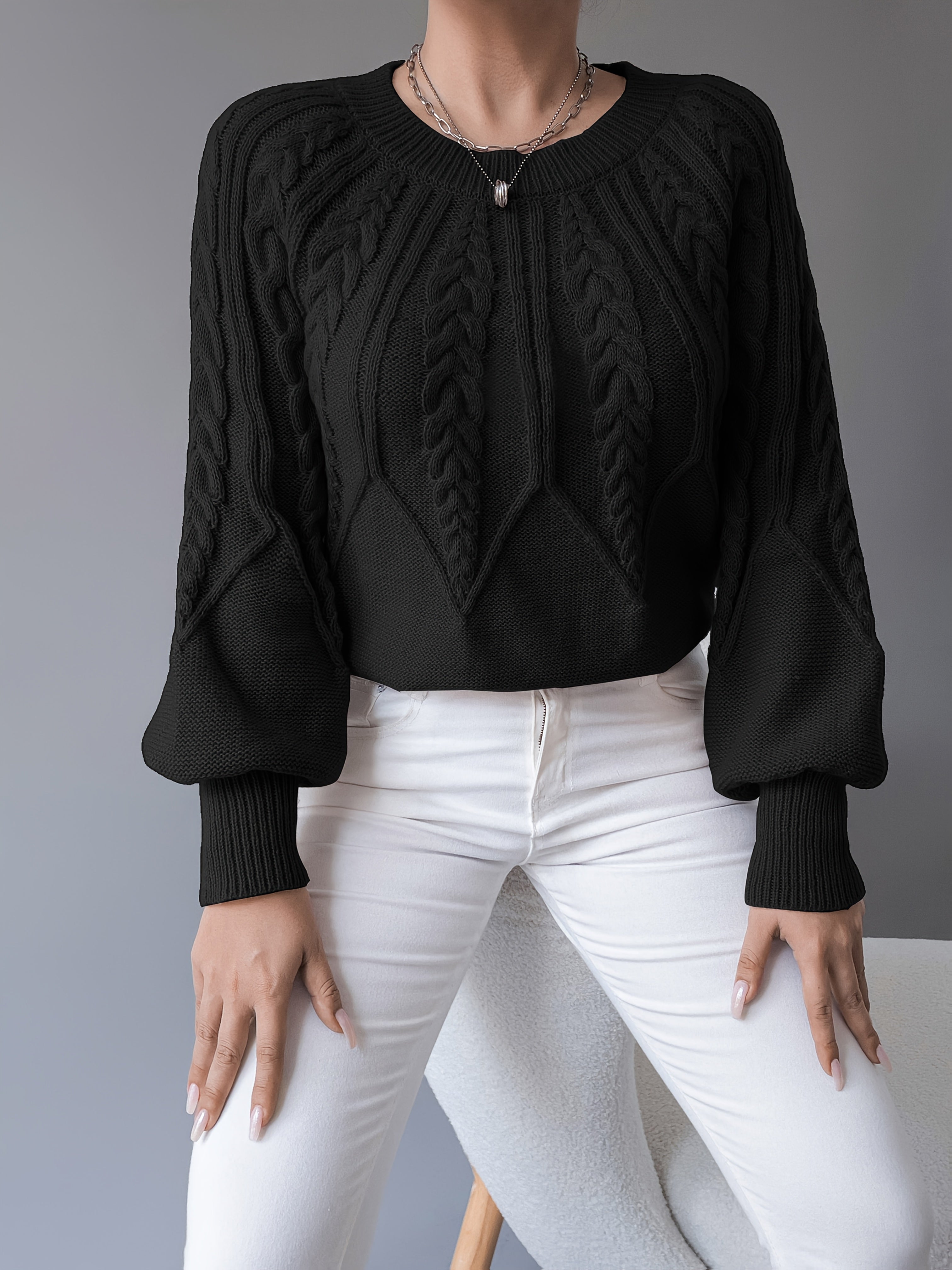 Amanda | Elegant Cable-Knit Balloon-Sleeve Sweater - Solfae
