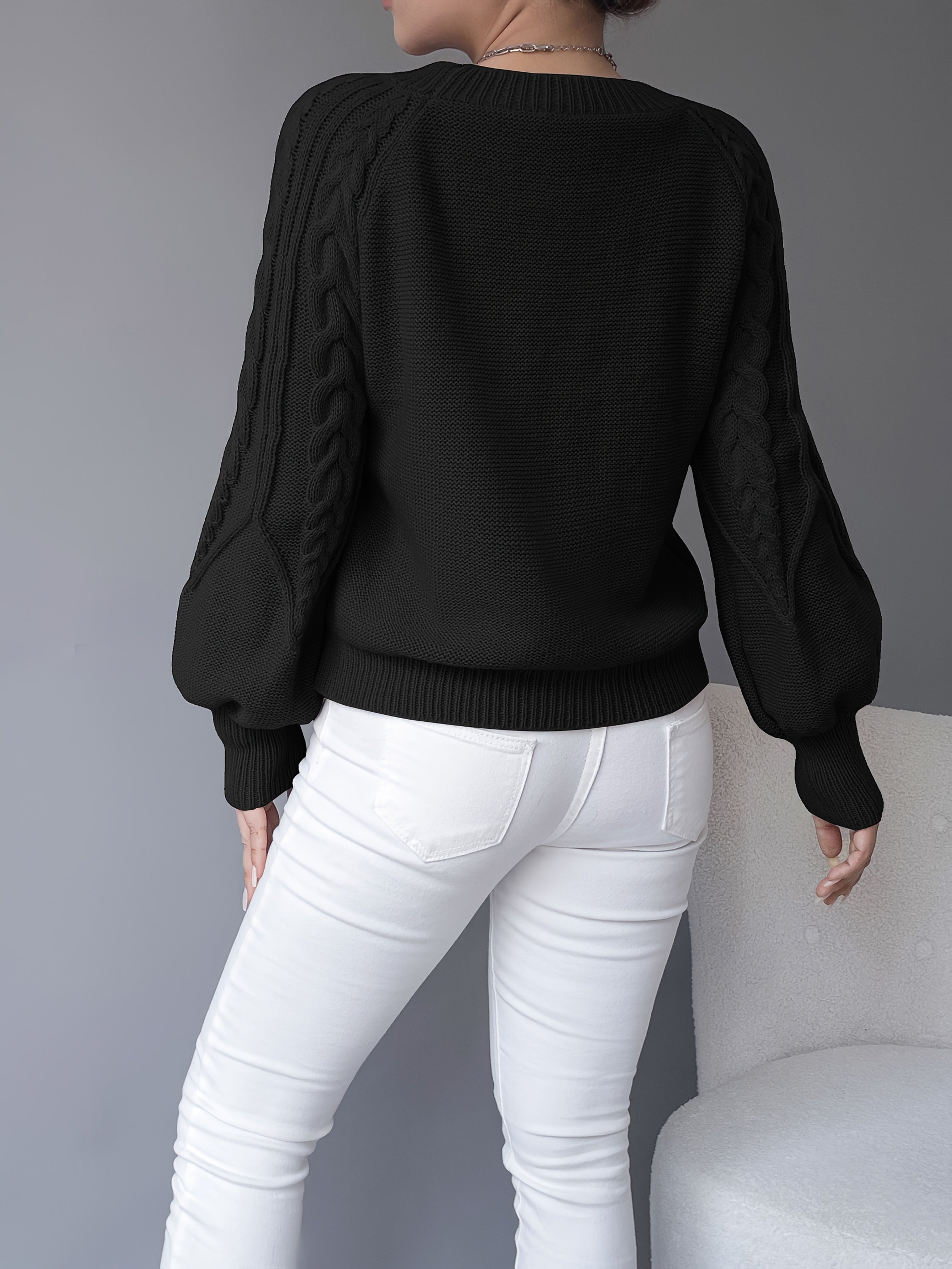 Amanda | Elegant Cable-Knit Balloon-Sleeve Sweater - Solfae