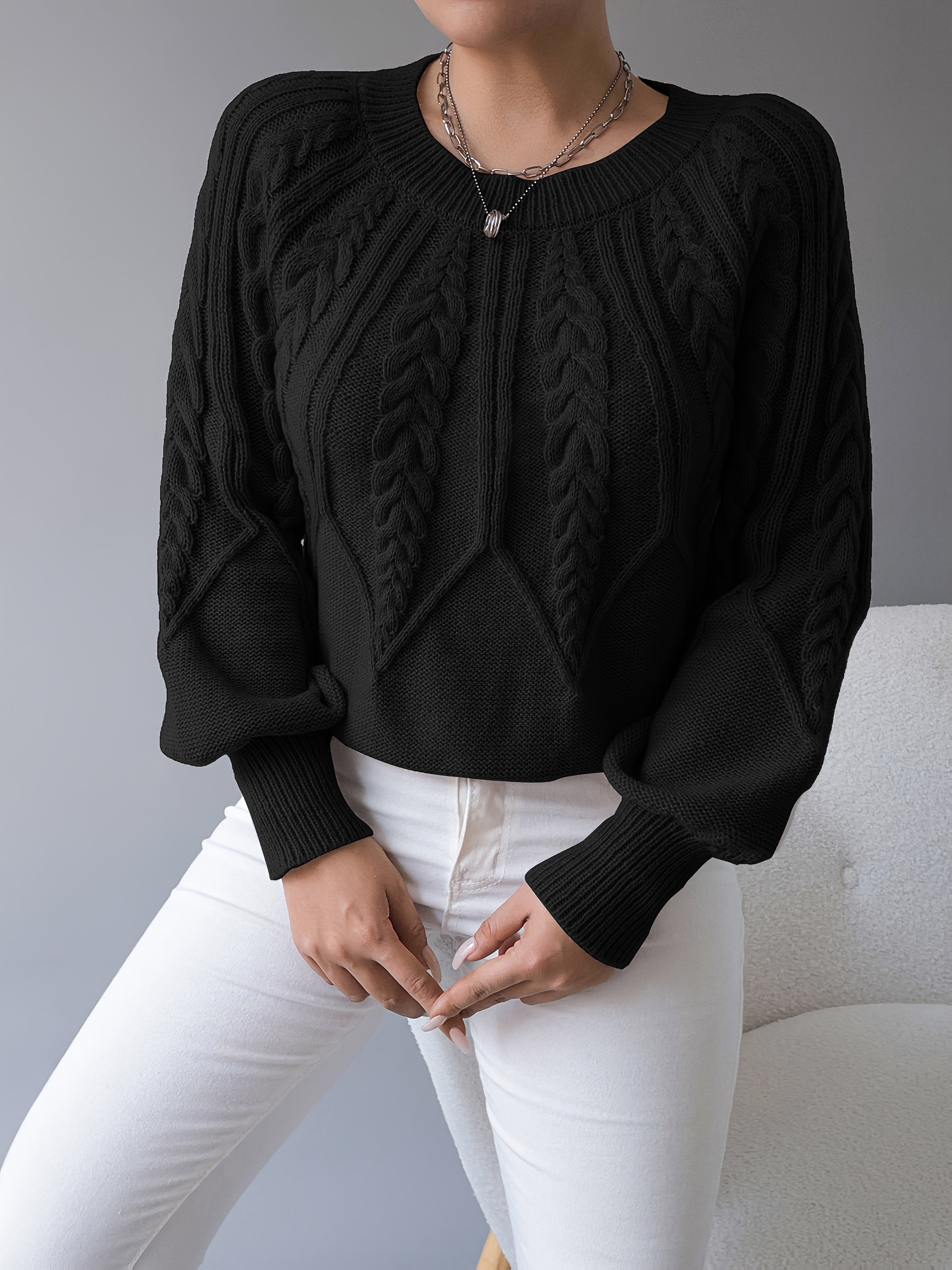 Amanda | Elegant Cable-Knit Balloon-Sleeve Sweater - Solfae