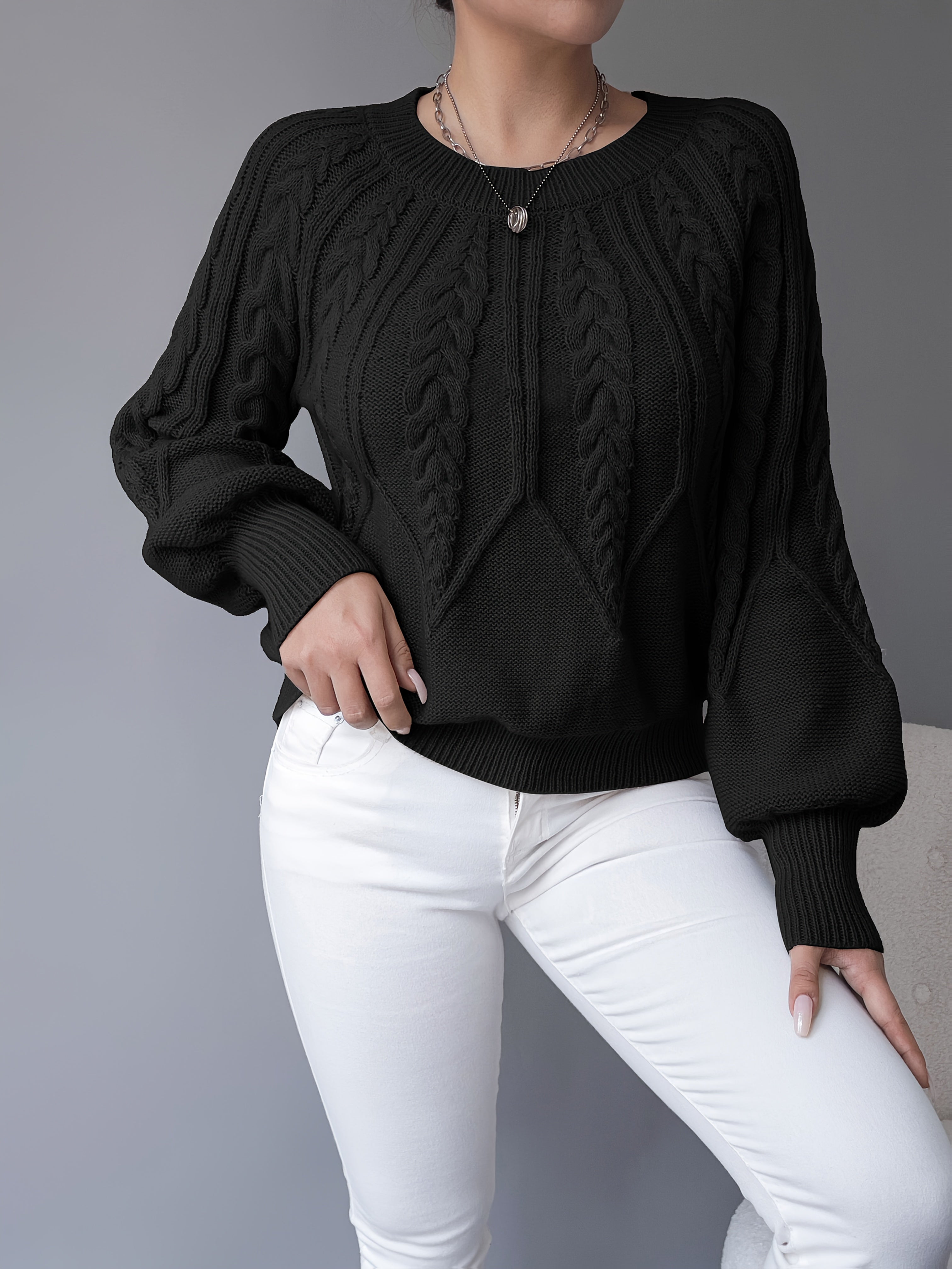 Amanda | Elegant Cable-Knit Balloon-Sleeve Sweater - Solfae