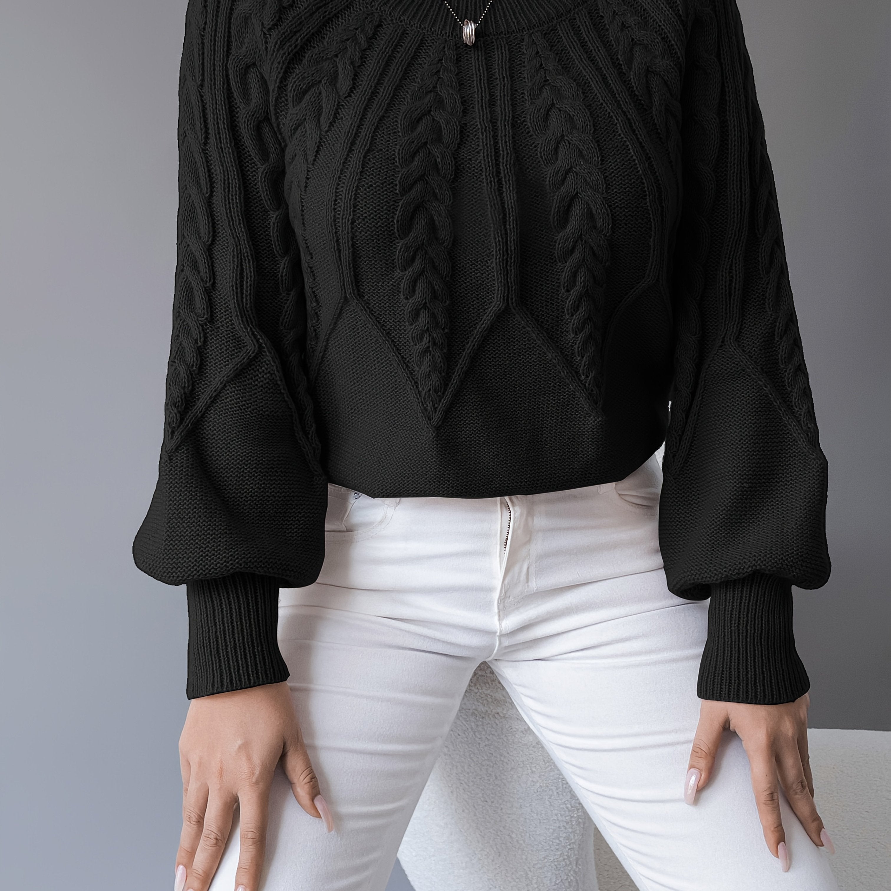 Amanda | Elegant Cable-Knit Balloon-Sleeve Sweater - Solfae