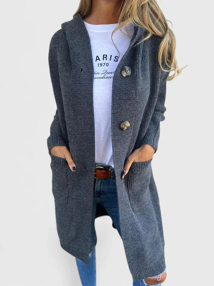 Amanda | Elegant Hooded Longline Cardigan - Solfae