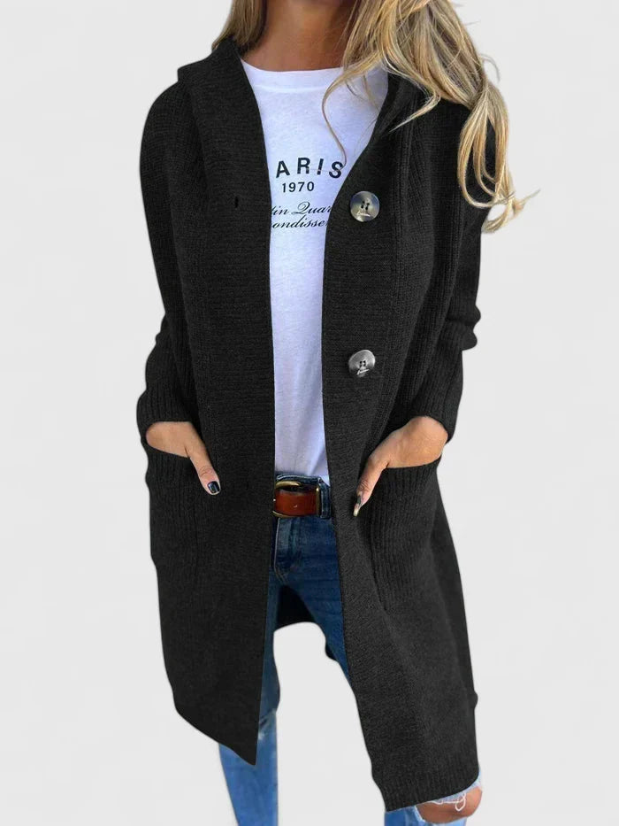 Amanda | Elegant Hooded Longline Cardigan - Solfae