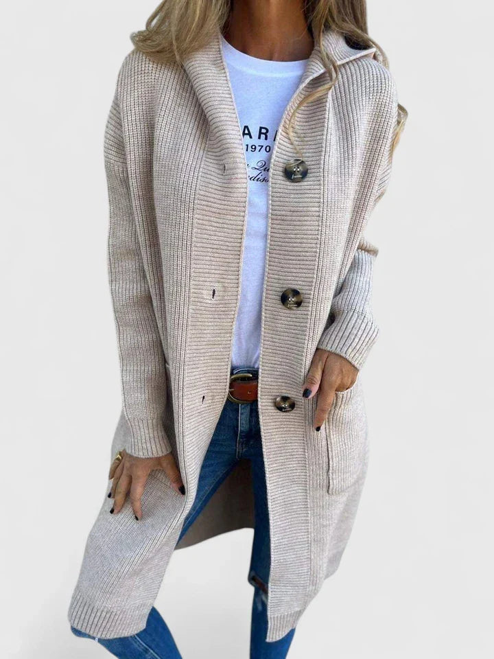 Amanda | Elegant Hooded Longline Cardigan - Solfae