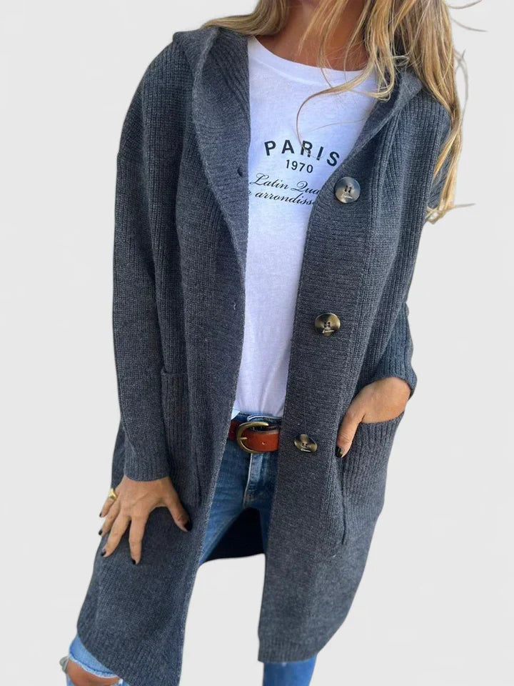 Amanda | Elegant Hooded Longline Cardigan - Solfae