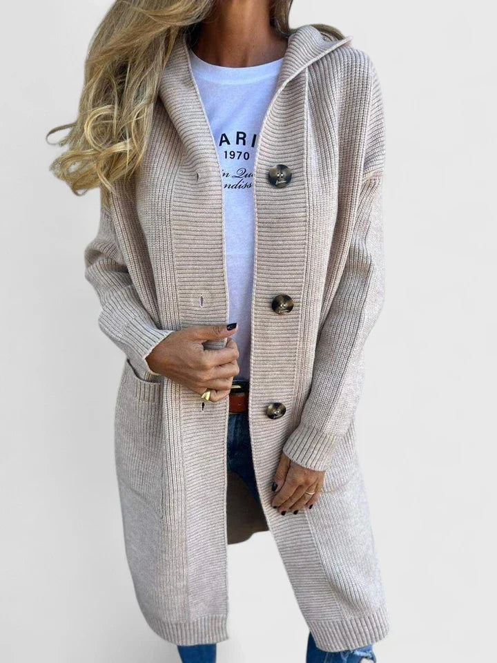 Amanda | Elegant Hooded Longline Cardigan - Solfae