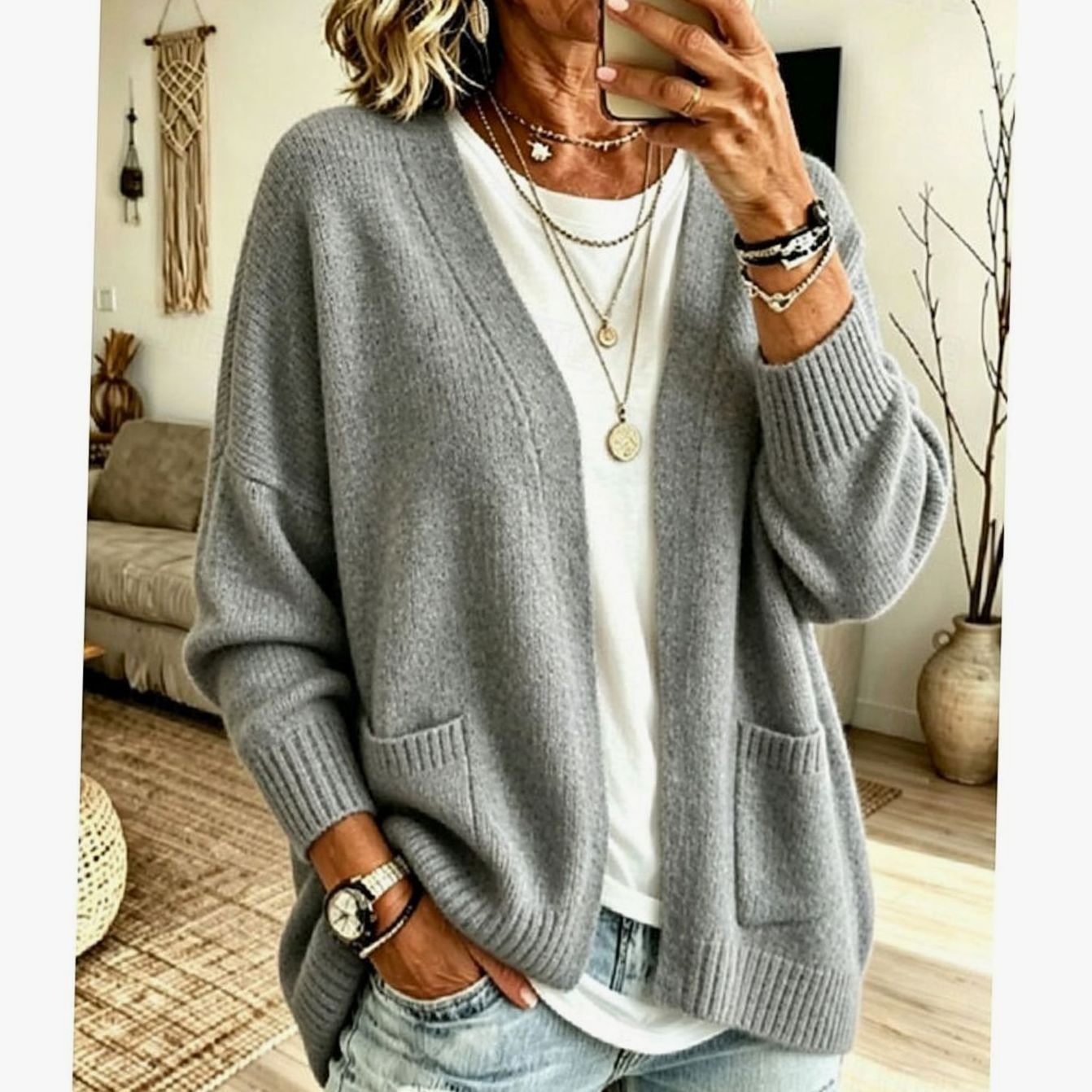 Amanda | Elegant Oversized Pocket Cardigan - Solfae