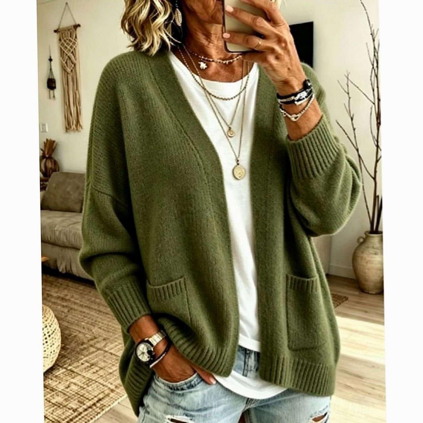 Amanda | Elegant Oversized Pocket Cardigan - Solfae
