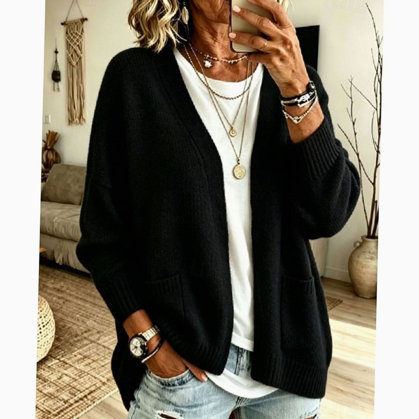 Amanda | Elegant Oversized Pocket Cardigan - Solfae