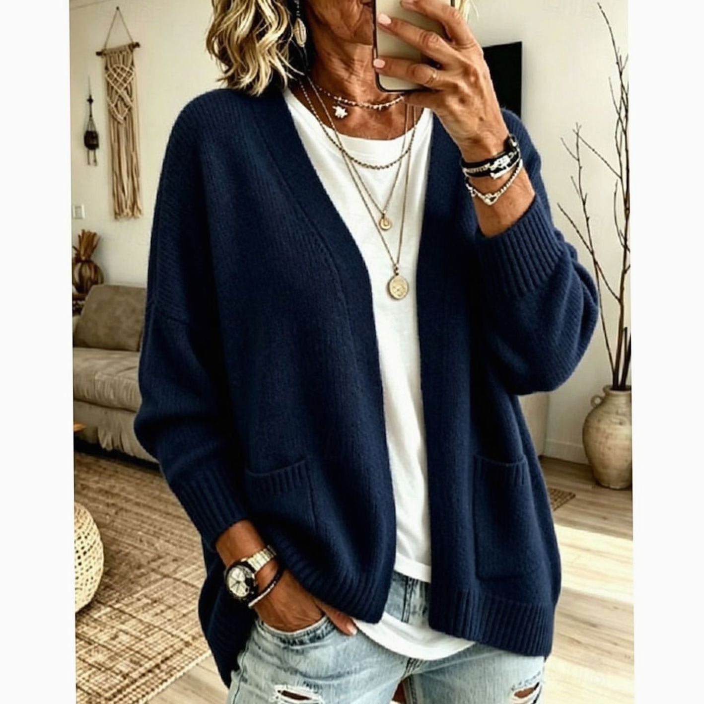 Amanda | Elegant Oversized Pocket Cardigan - Solfae