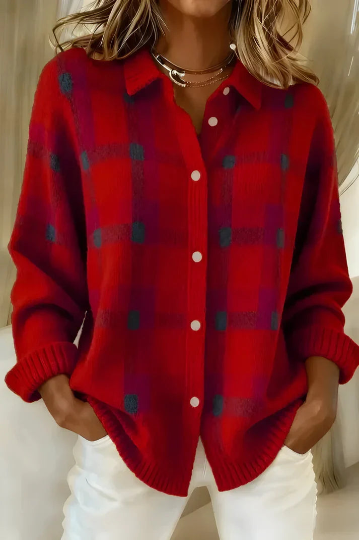 Amanda | Elegant Plaid Knit Cardigan - Solfae