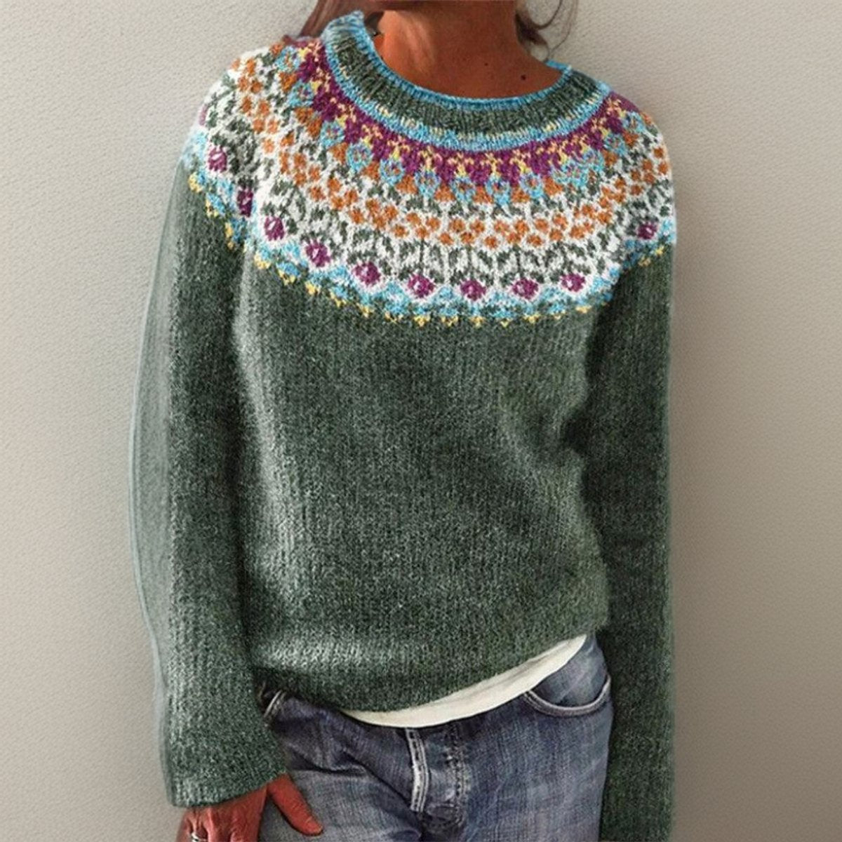 Amanda | Elegant Vintage Yoke Knit Sweater - Solfae