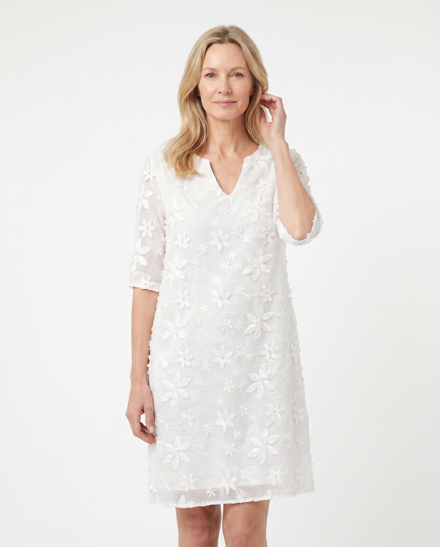 Amanda | Feminine Floral Split-Neck Dress - Solfae