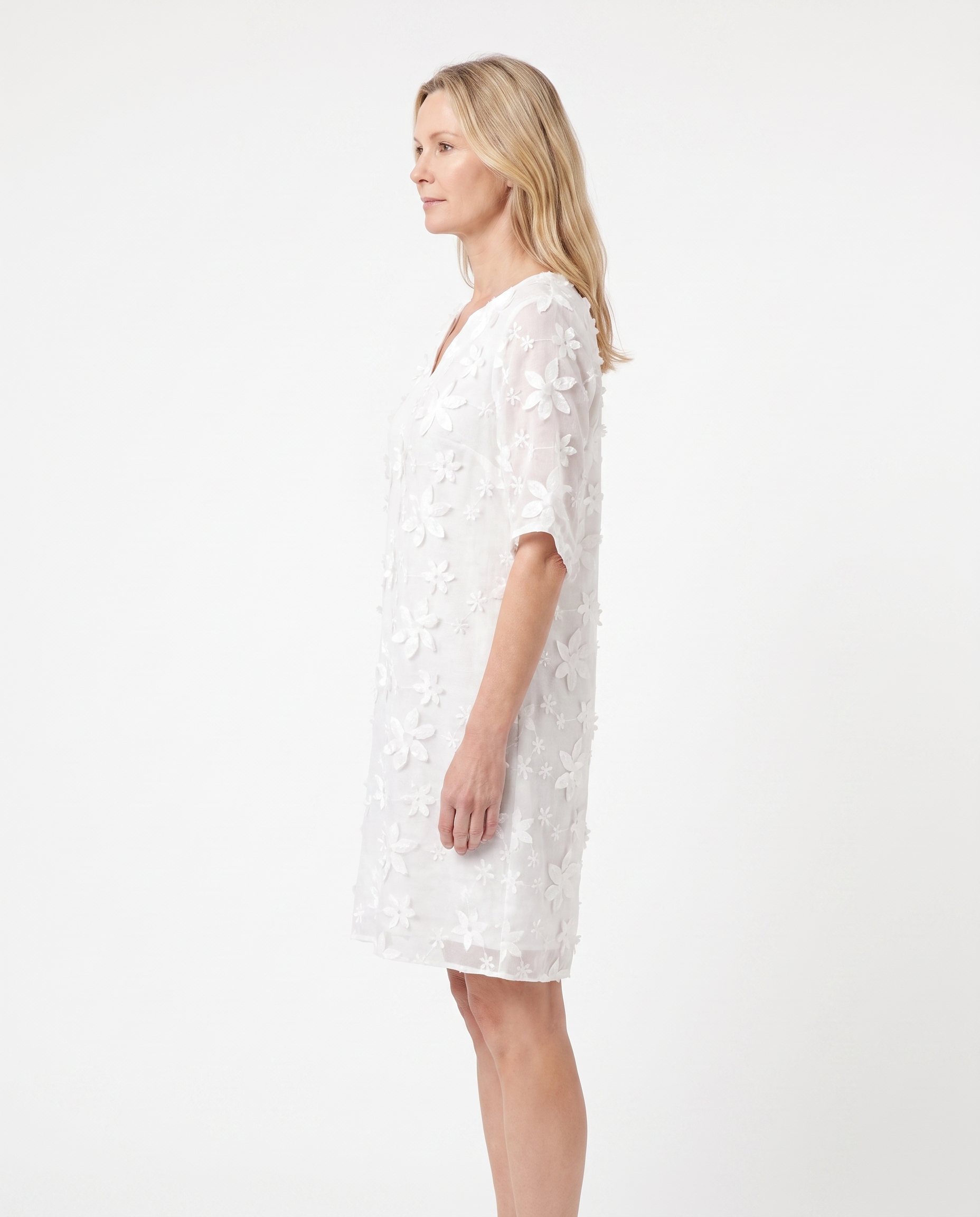 Amanda | Feminine Floral Split-Neck Dress - Solfae