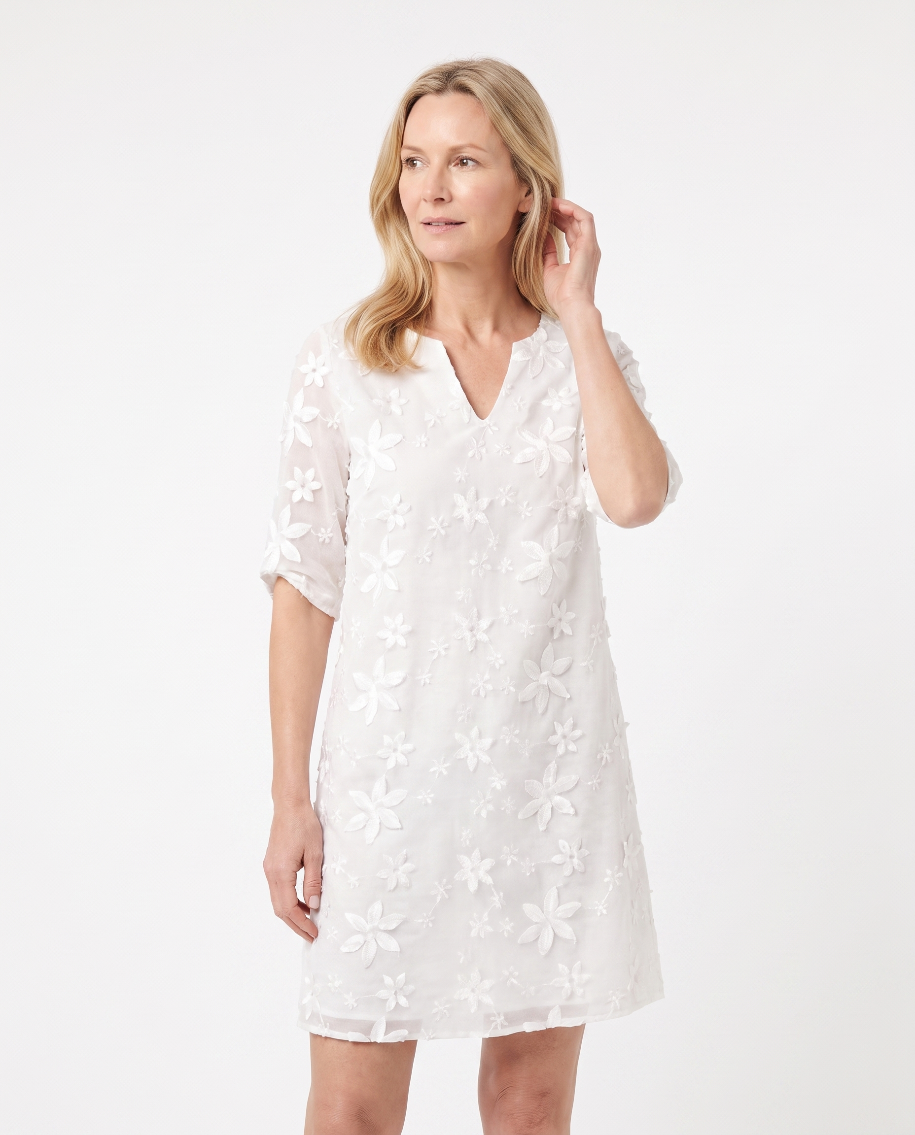 Amanda | Feminine Floral Split-Neck Dress - Solfae