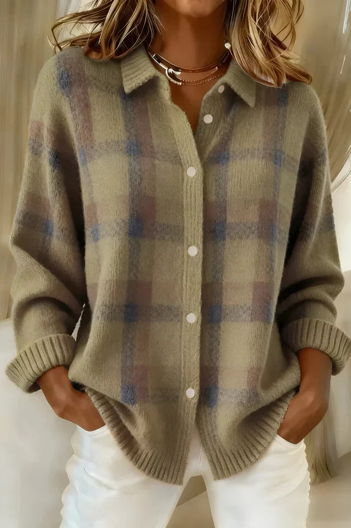 Amanda | Stylish Plaid Button Cardigan - Solfae
