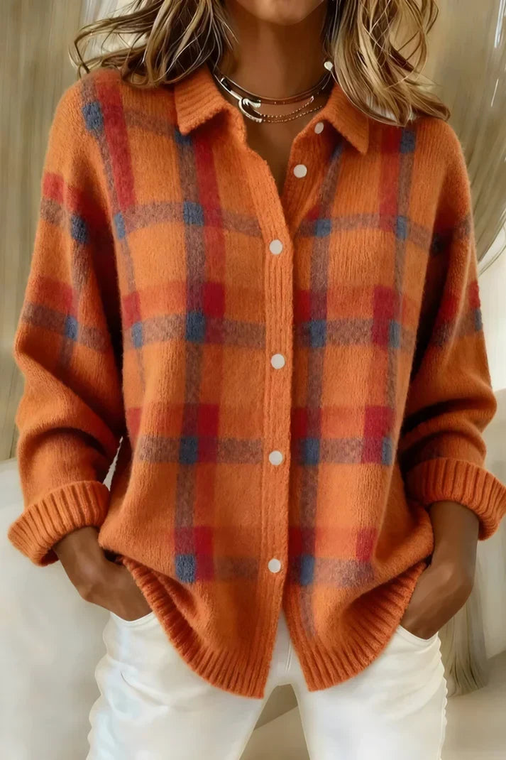 Amanda | Stylish Plaid Button Cardigan - Solfae