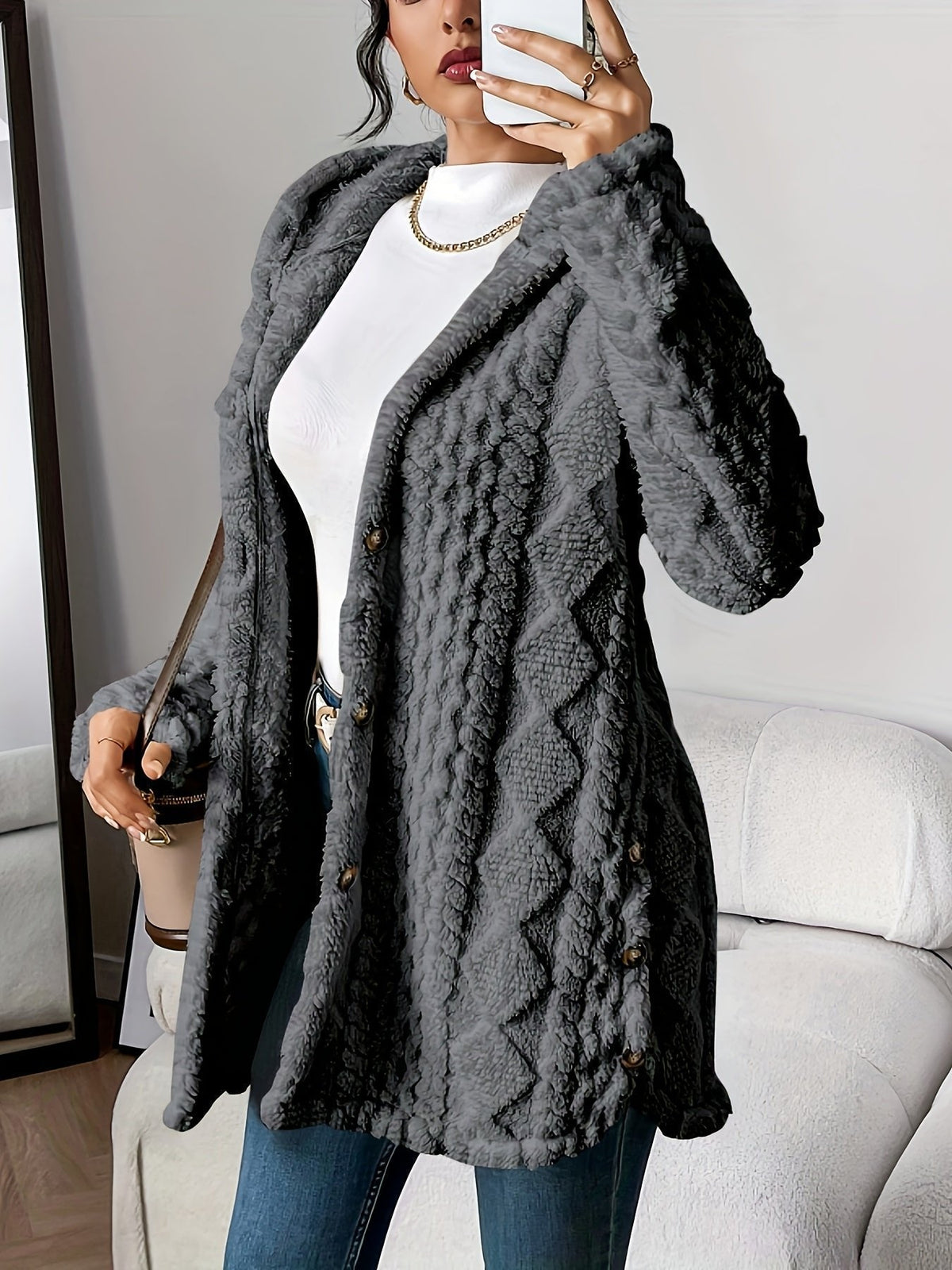 Amber | Cozy Hooded Cable-Knit Cardigan - Solfae
