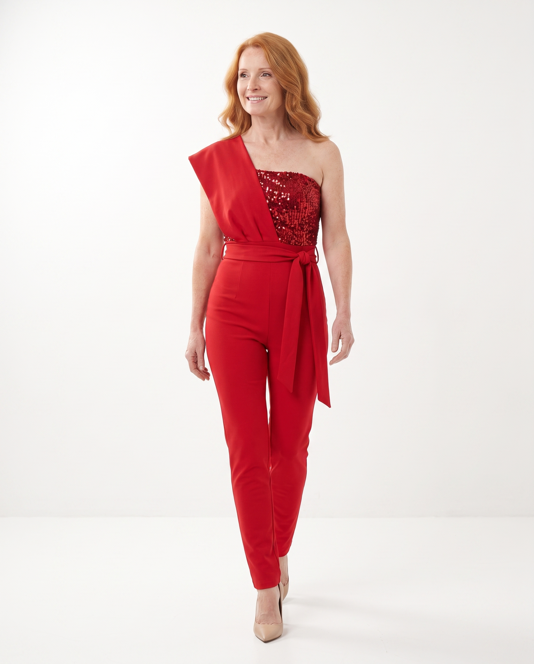 Amber | Elegant Sequin One-Shoulder Jumpsuit - Solfae