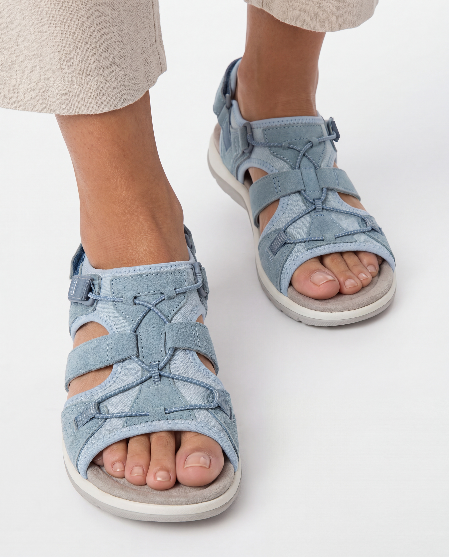 Amber | Elegant Suede Velcro Sandals - Solfae