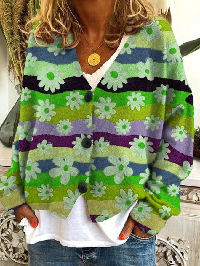 Amber | Vintage Floral Striped Cardigan - Solfae