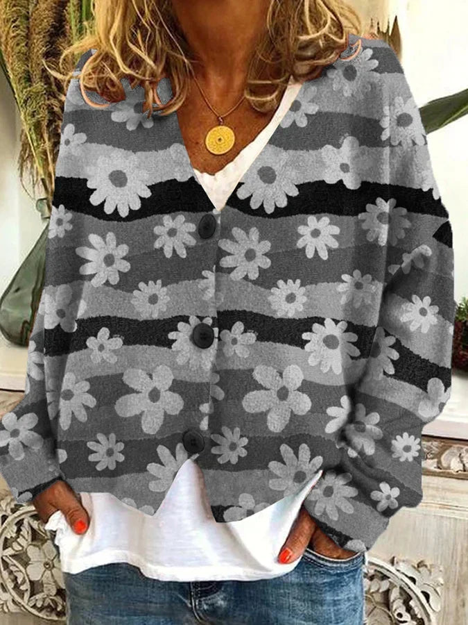 Amber | Vintage Floral Striped Cardigan - Solfae