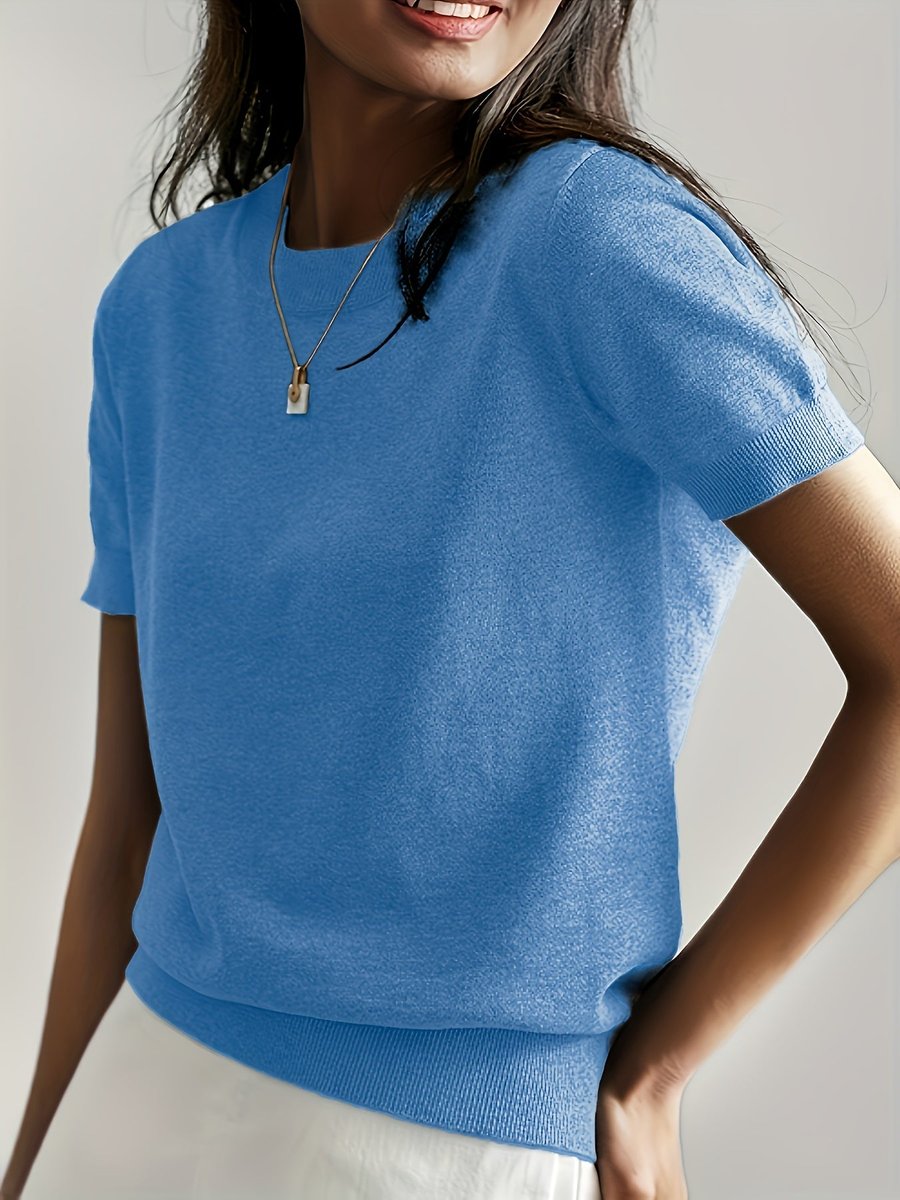 Amelia | Elegant Ribbed Short-Sleeve Sweater - Solfae