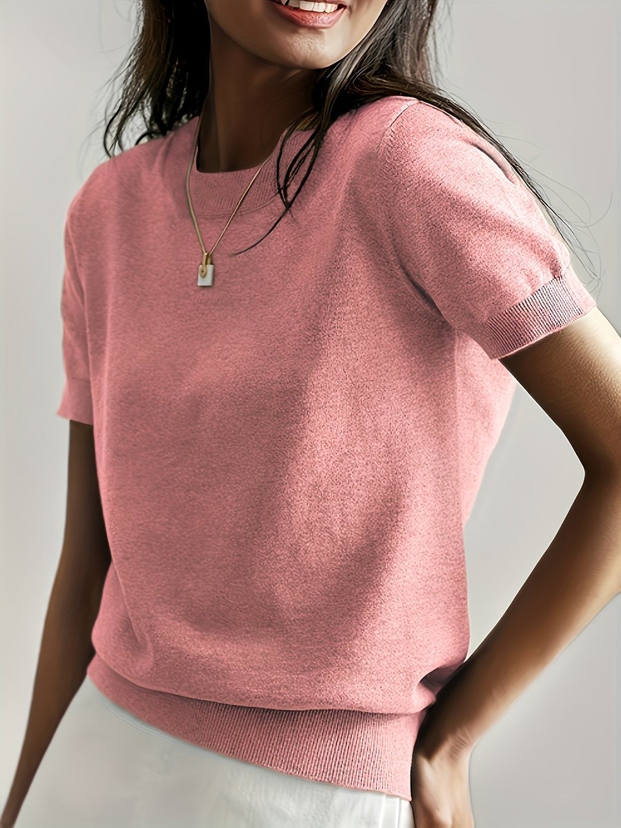 Amelia | Elegant Ribbed Short-Sleeve Sweater - Solfae