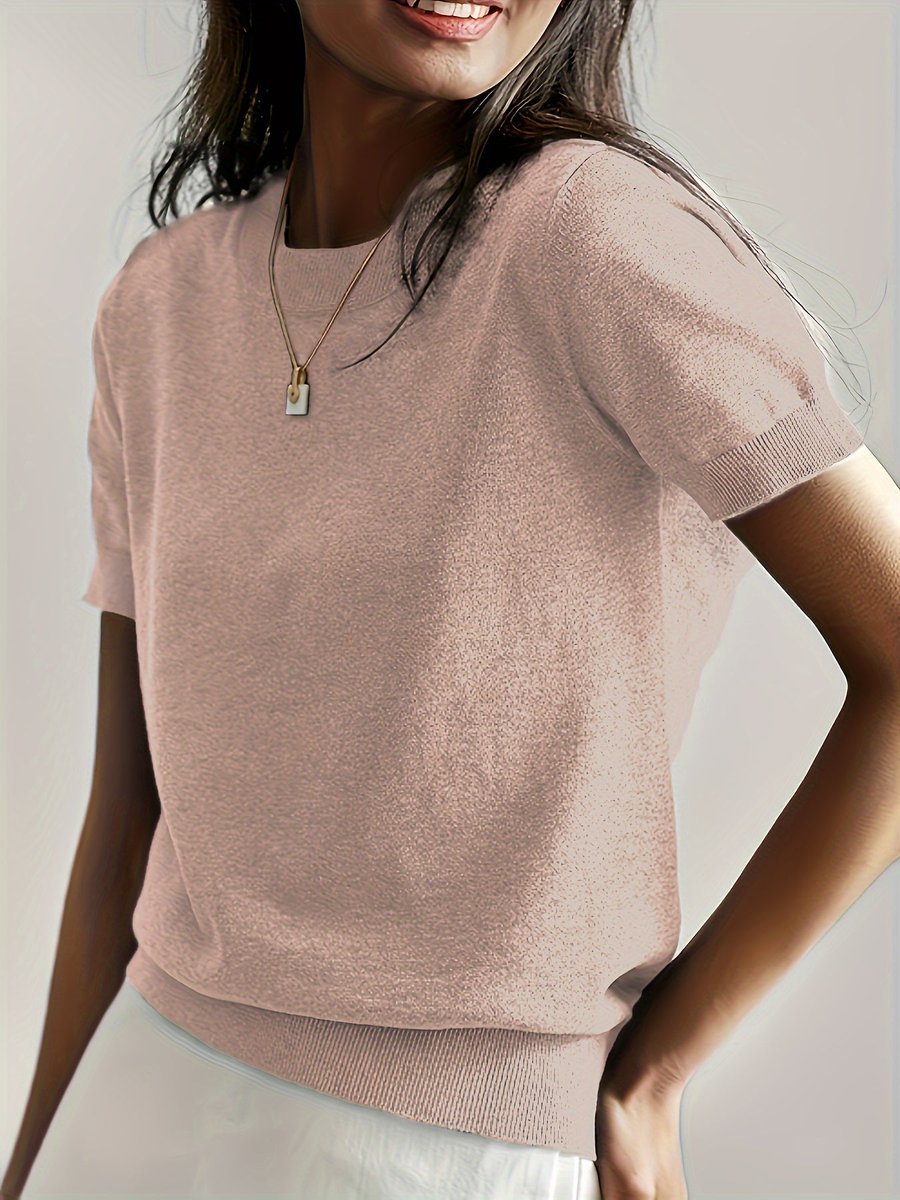 Amelia | Elegant Ribbed Short-Sleeve Sweater - Solfae
