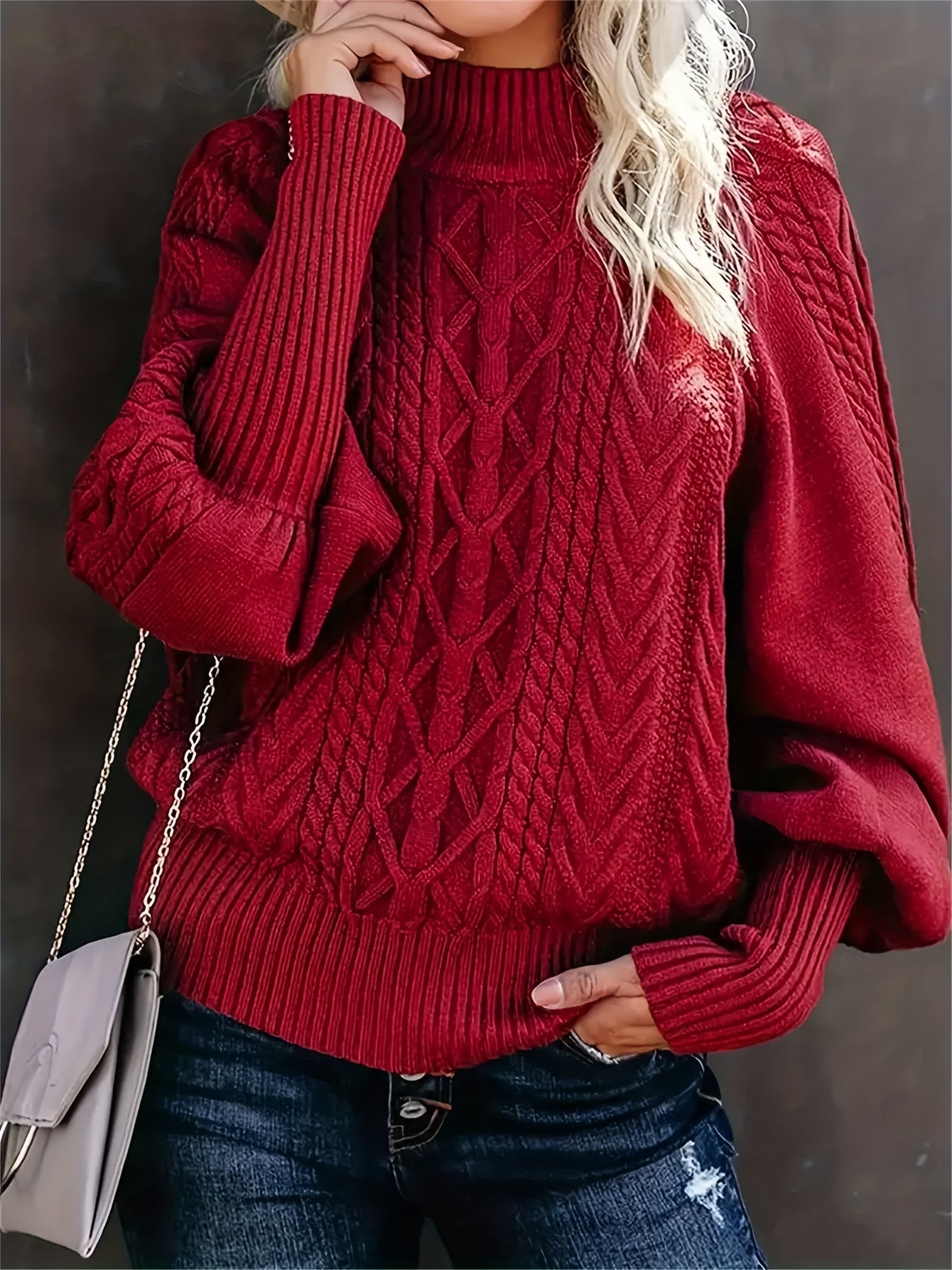 Angela | Elegant Cable-Knit Mock-Neck Sweater - Solfae
