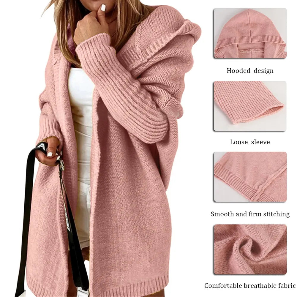 Angela | Elegant Hooded Knit Cardigan - Solfae