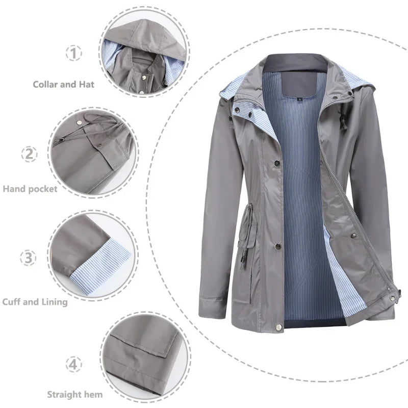 Angela | Elegant Hooded Waterproof Jacket - Solfae