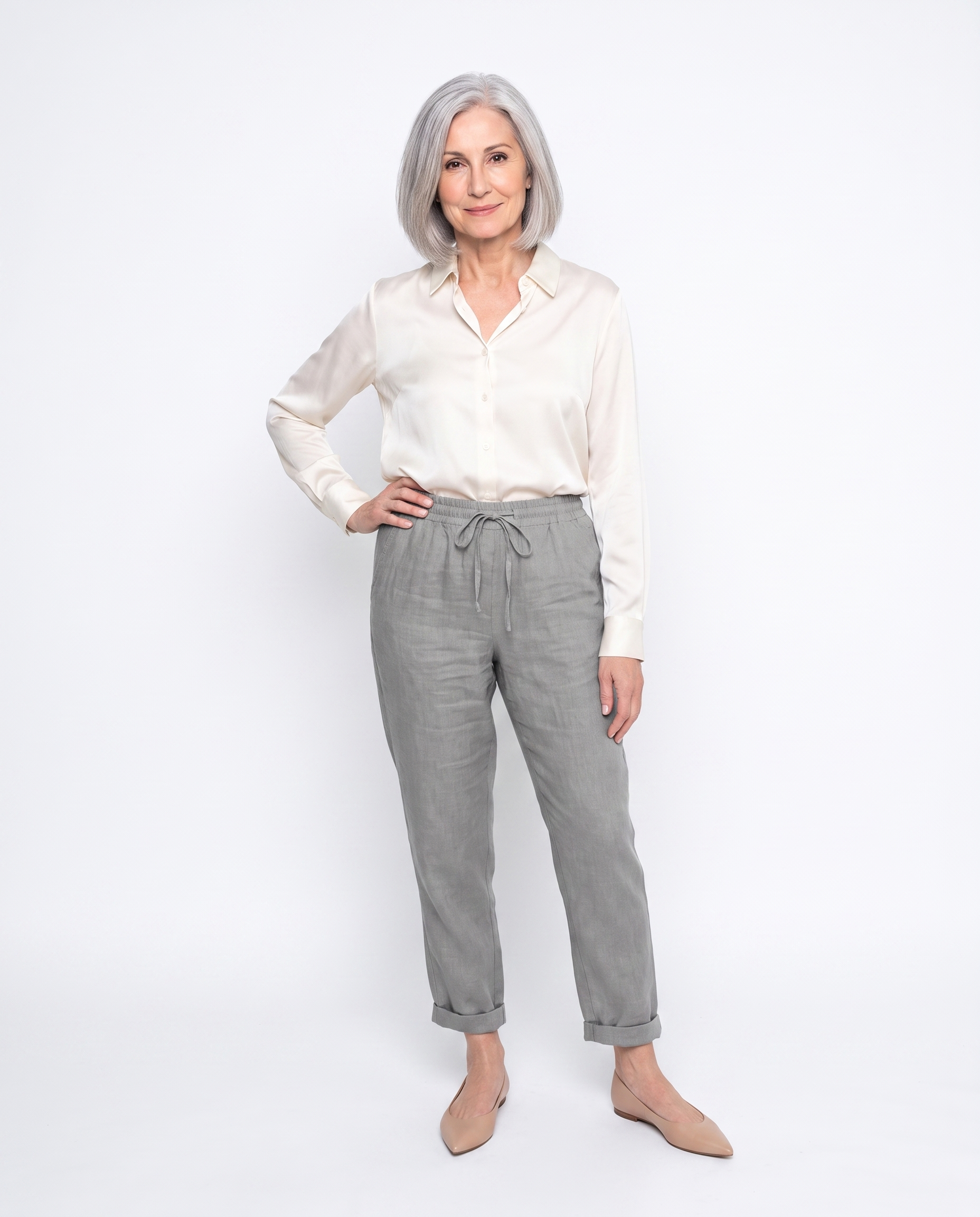 Angela | Elegant Linen Drawstring Pants - Solfae