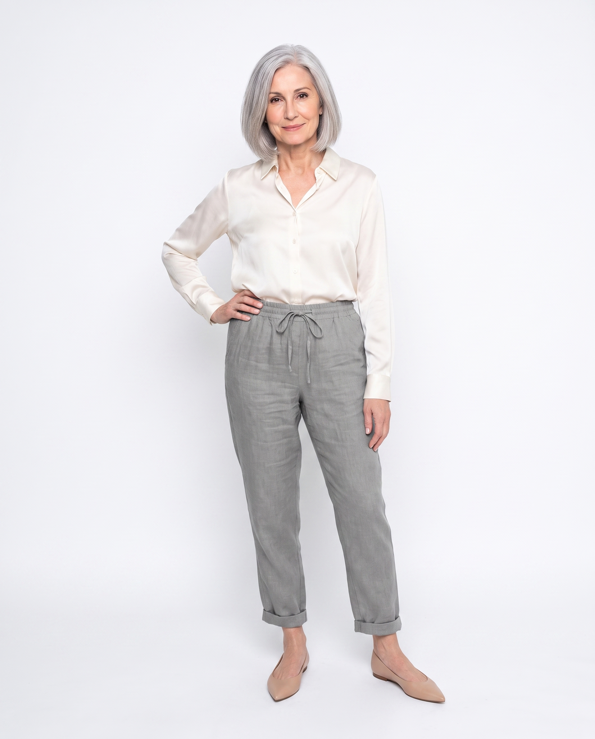 Angela | Elegant Linen Drawstring Pants - Solfae