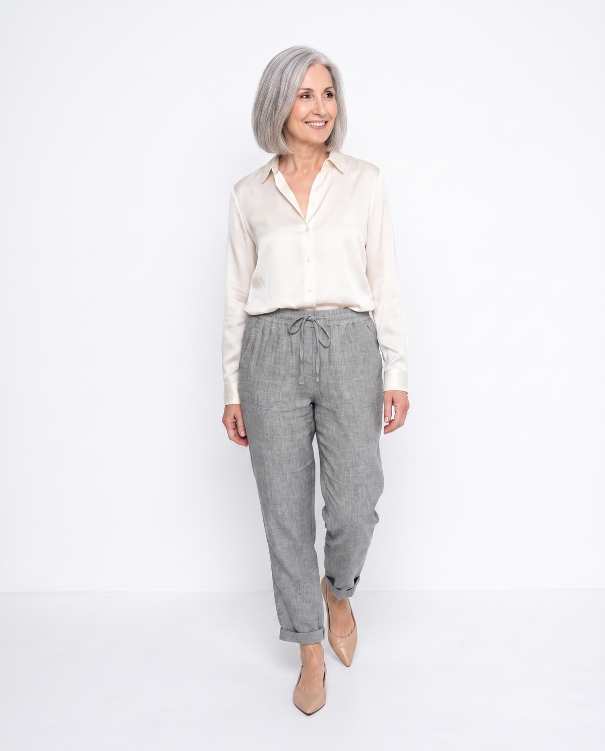 Angela | Elegant Linen Drawstring Pants - Solfae
