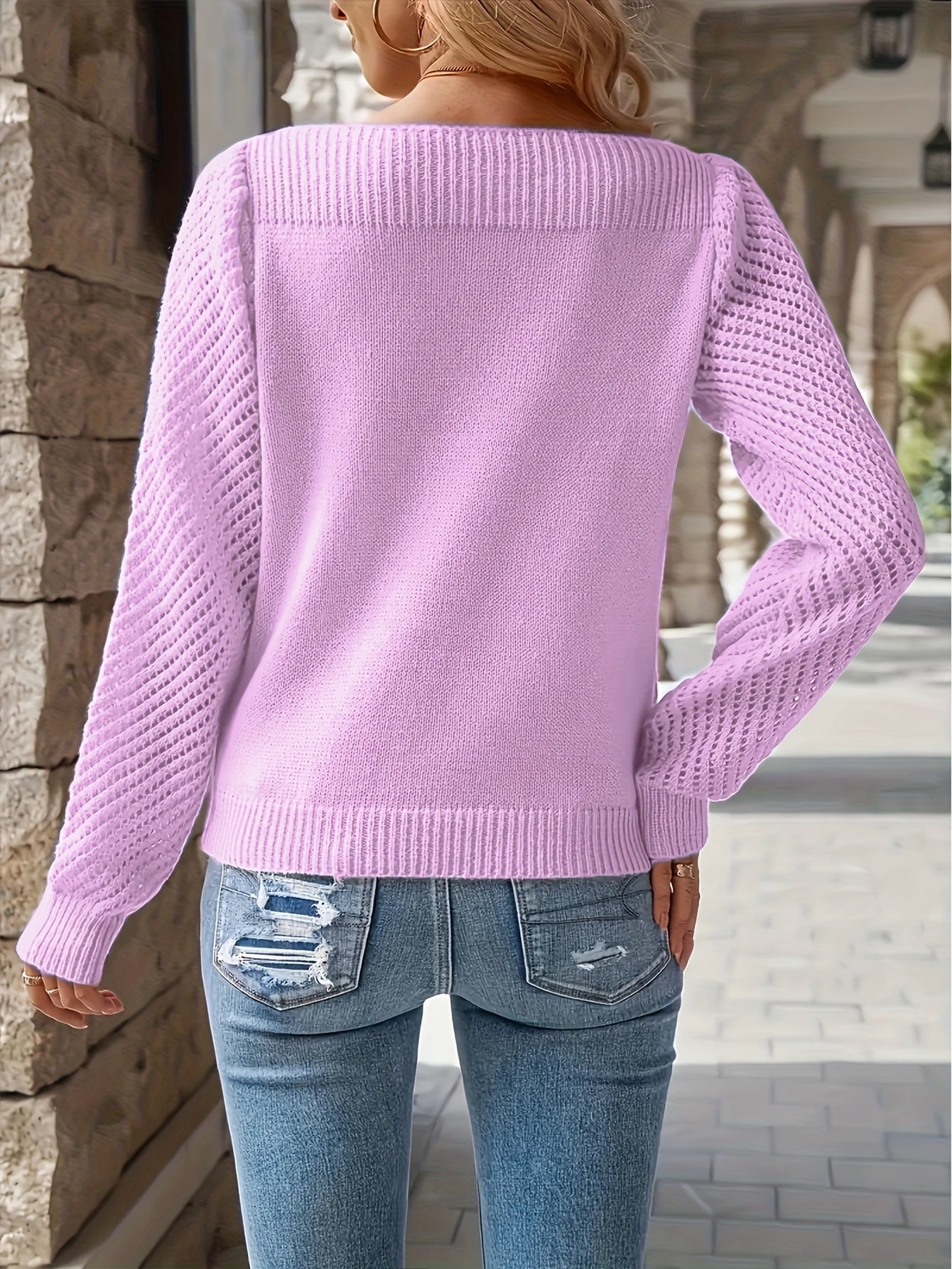 Angela | Elegant Openwork Crochet-Sleeve Sweater - Solfae