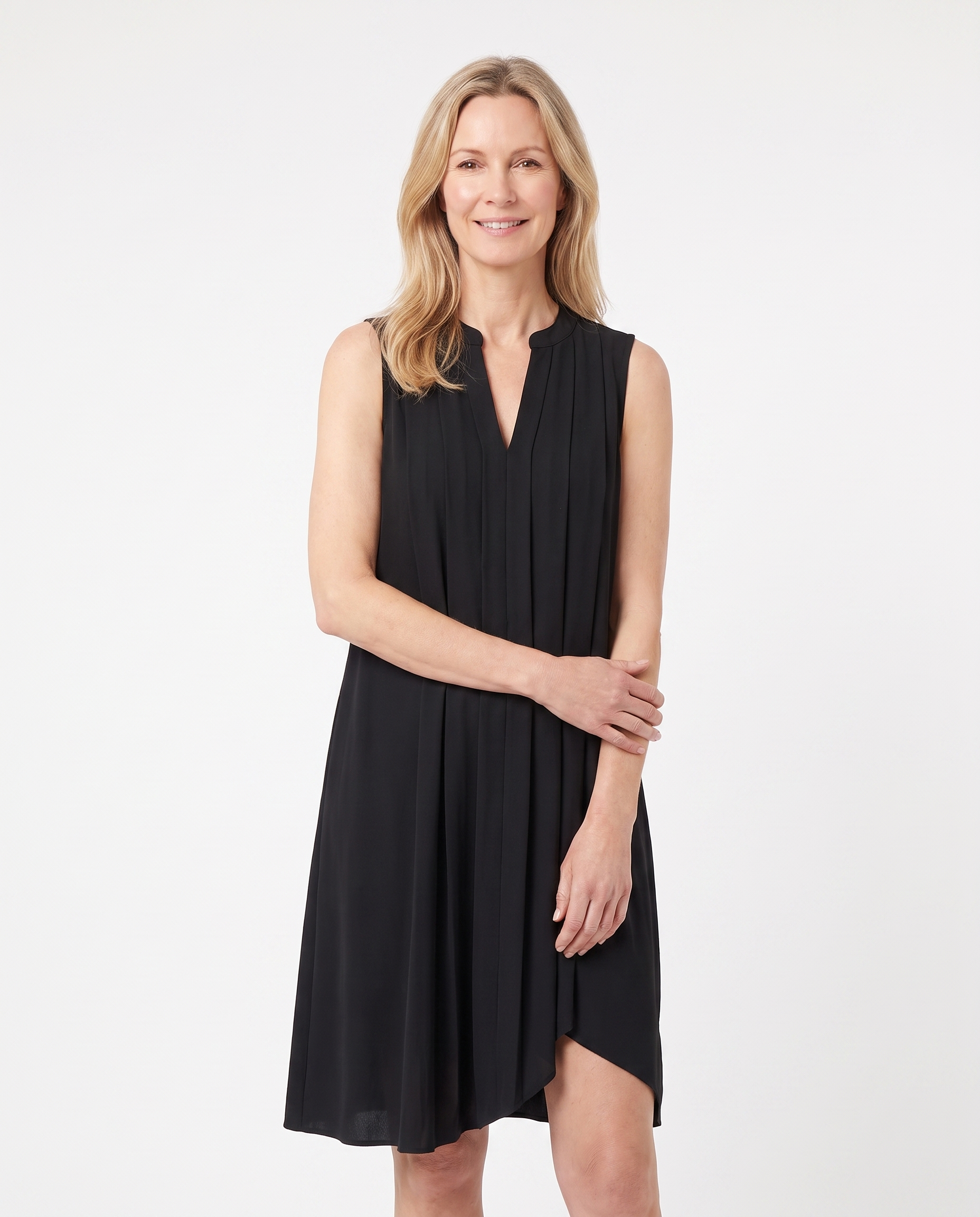 Angela | Elegant Pleated V-Neck Dress - Solfae
