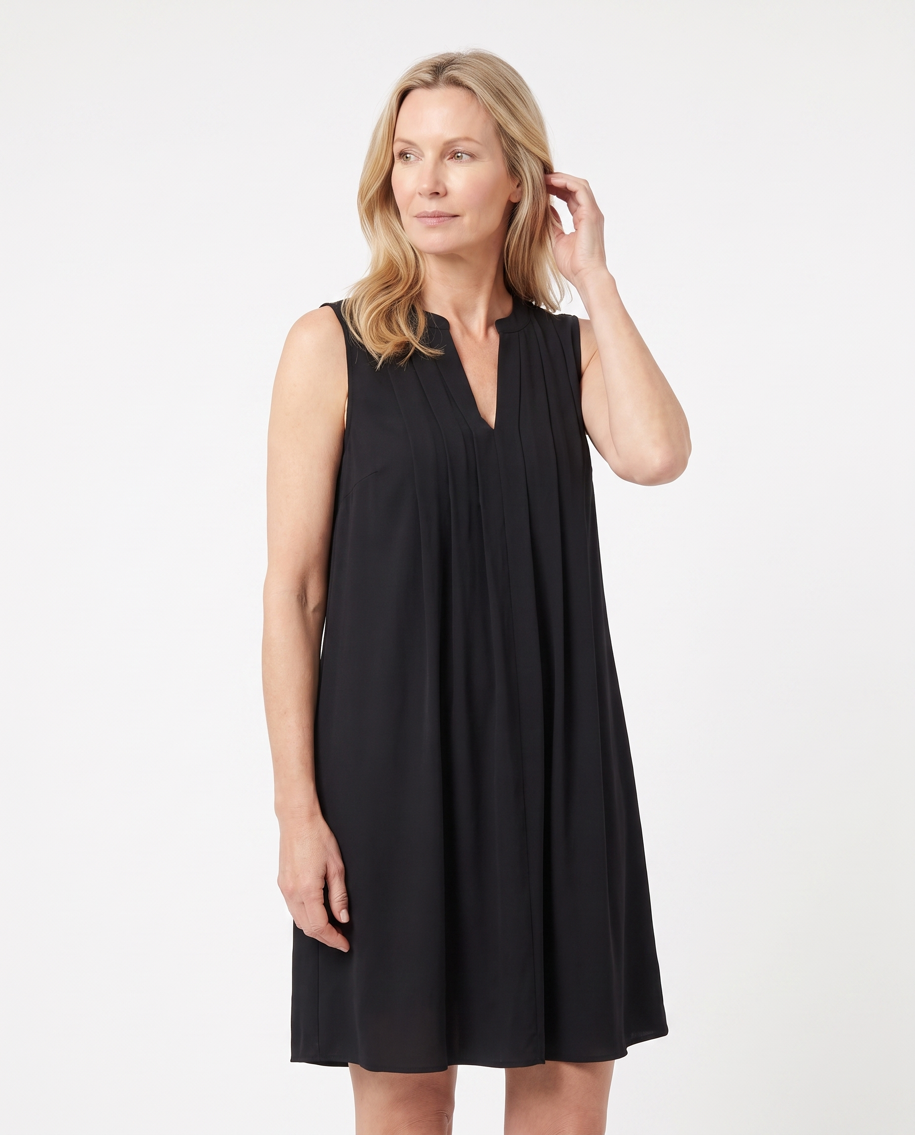 Angela | Elegant Pleated V-Neck Dress - Solfae