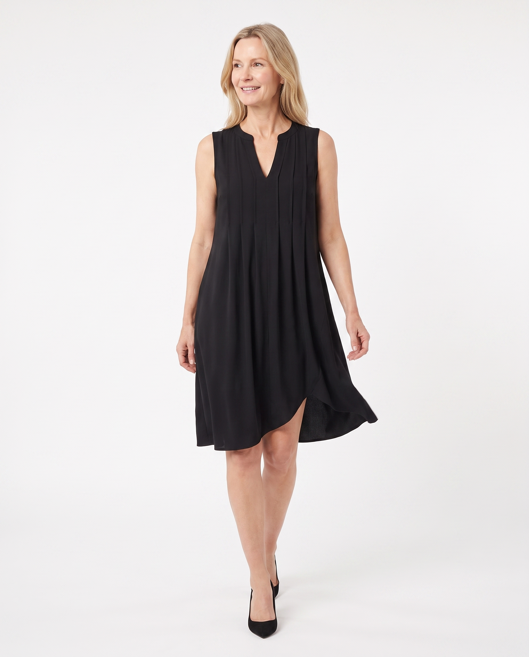 Angela | Elegant Pleated V-Neck Dress - Solfae