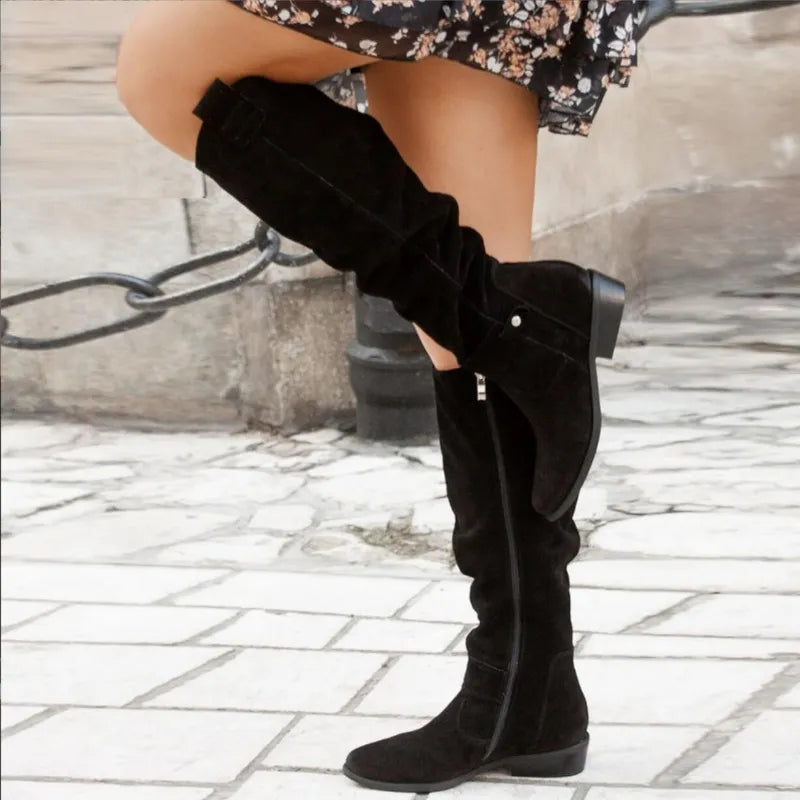 Angela | Elegant Suede Knee Boots - Solfae