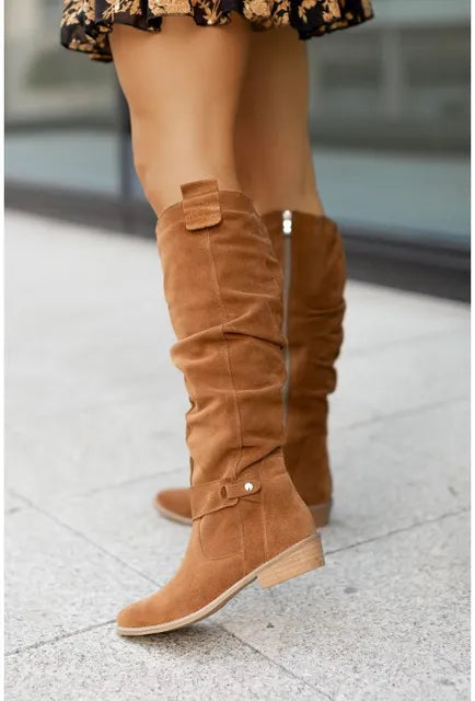 Angela | Elegant Suede Knee Boots - Solfae