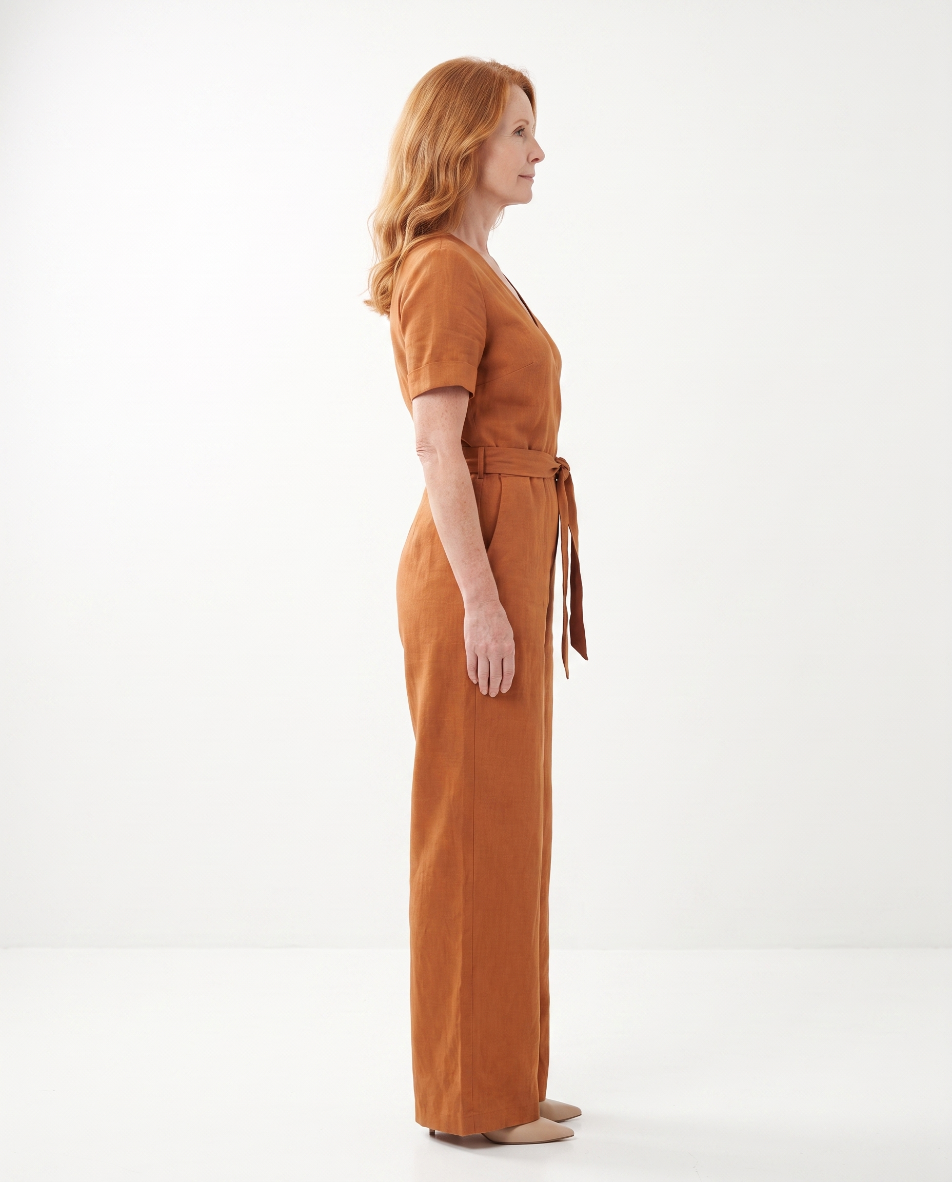 Angela | Flattering Belted Linen Jumpsuit - Solfae