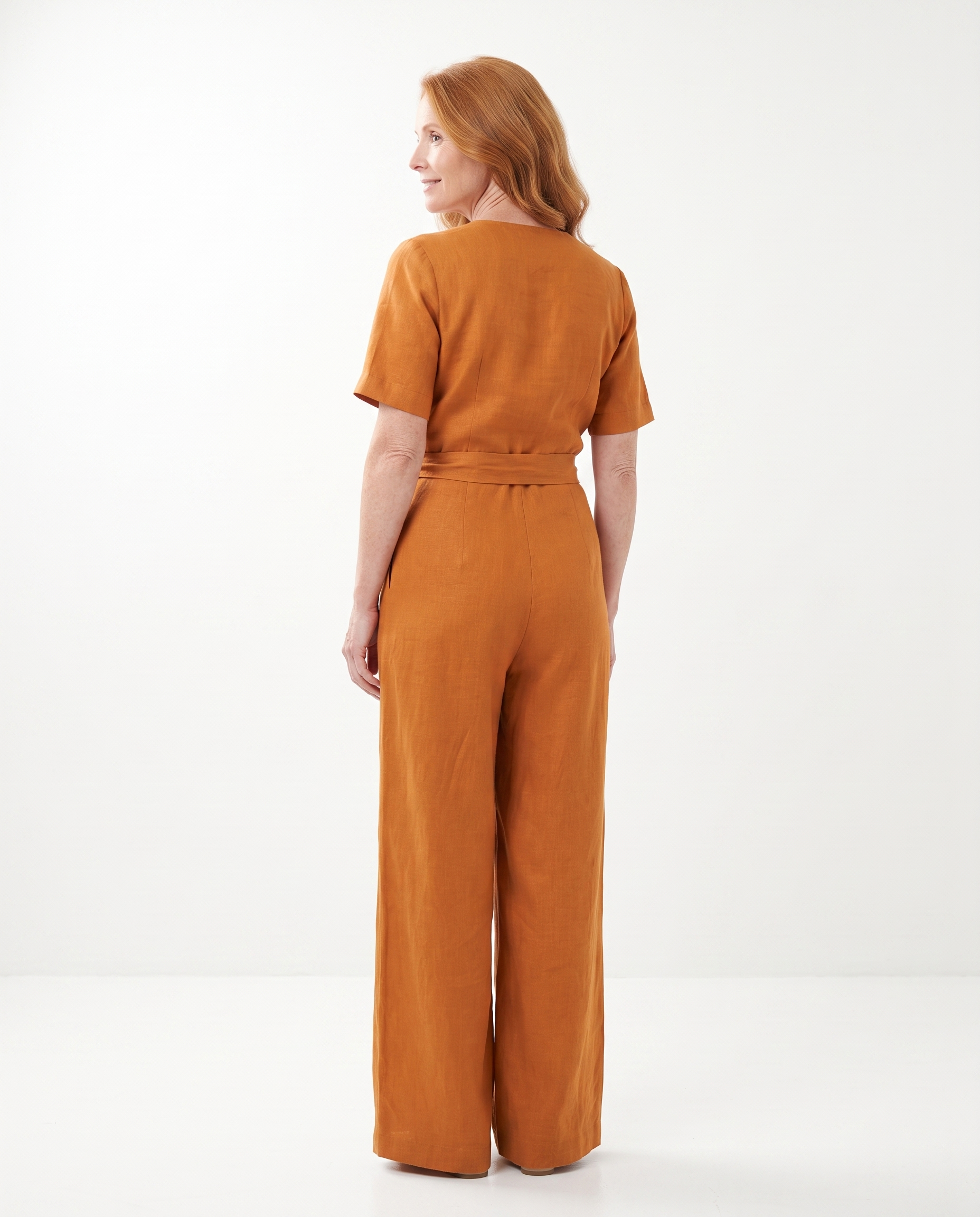 Angela | Flattering Belted Linen Jumpsuit - Solfae