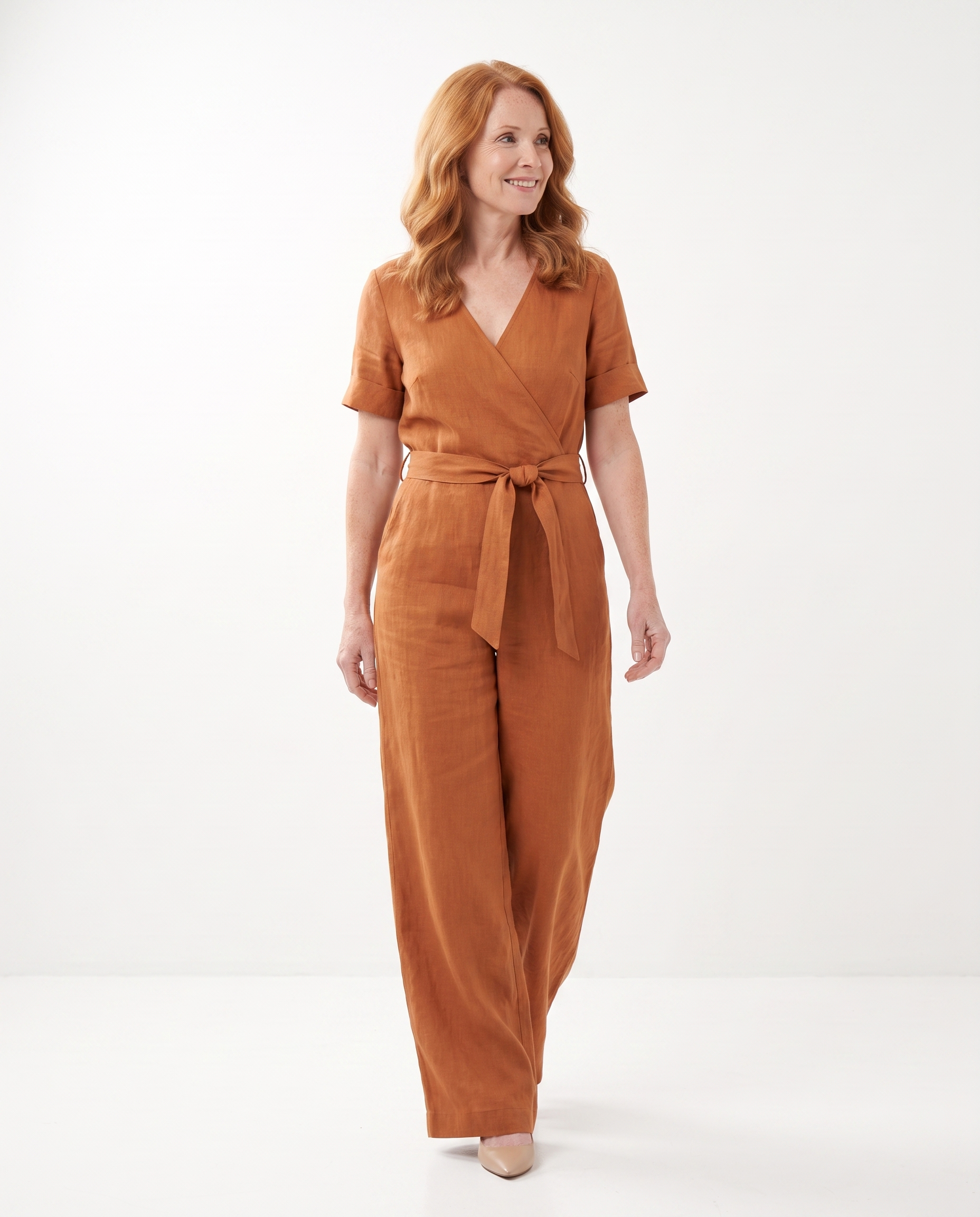 Angela | Flattering Belted Linen Jumpsuit - Solfae